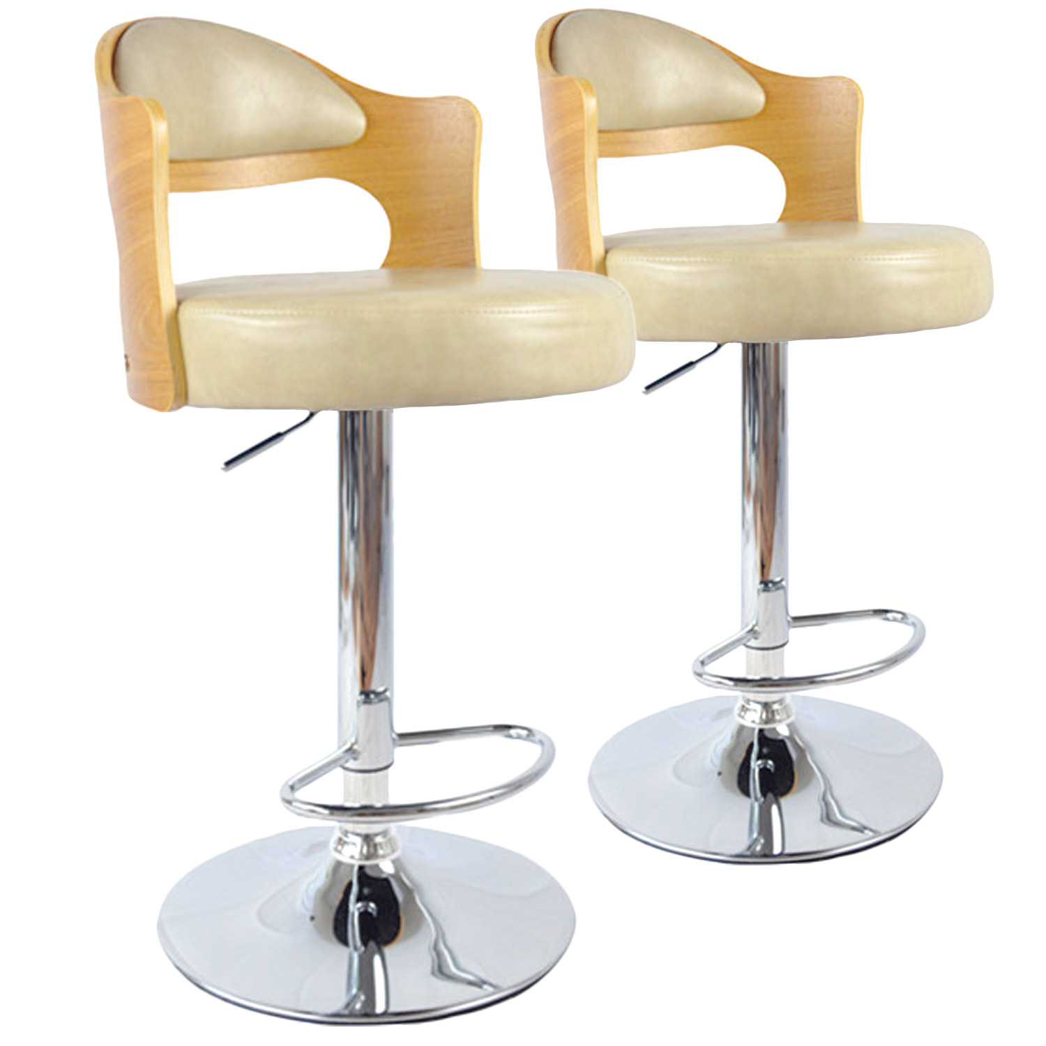 Set di 2 sedie da bar Ruben in rovere chiaro e color crema