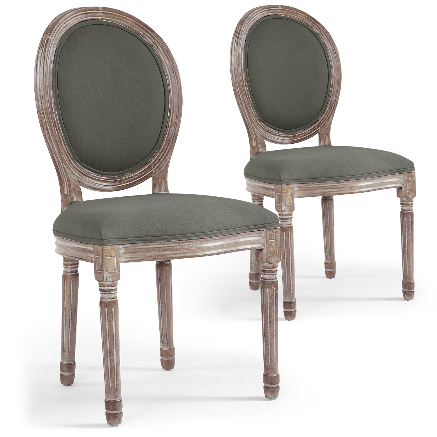 Set di 2 sedie Royale a medaglione Luigi XVI in tessuto grigio