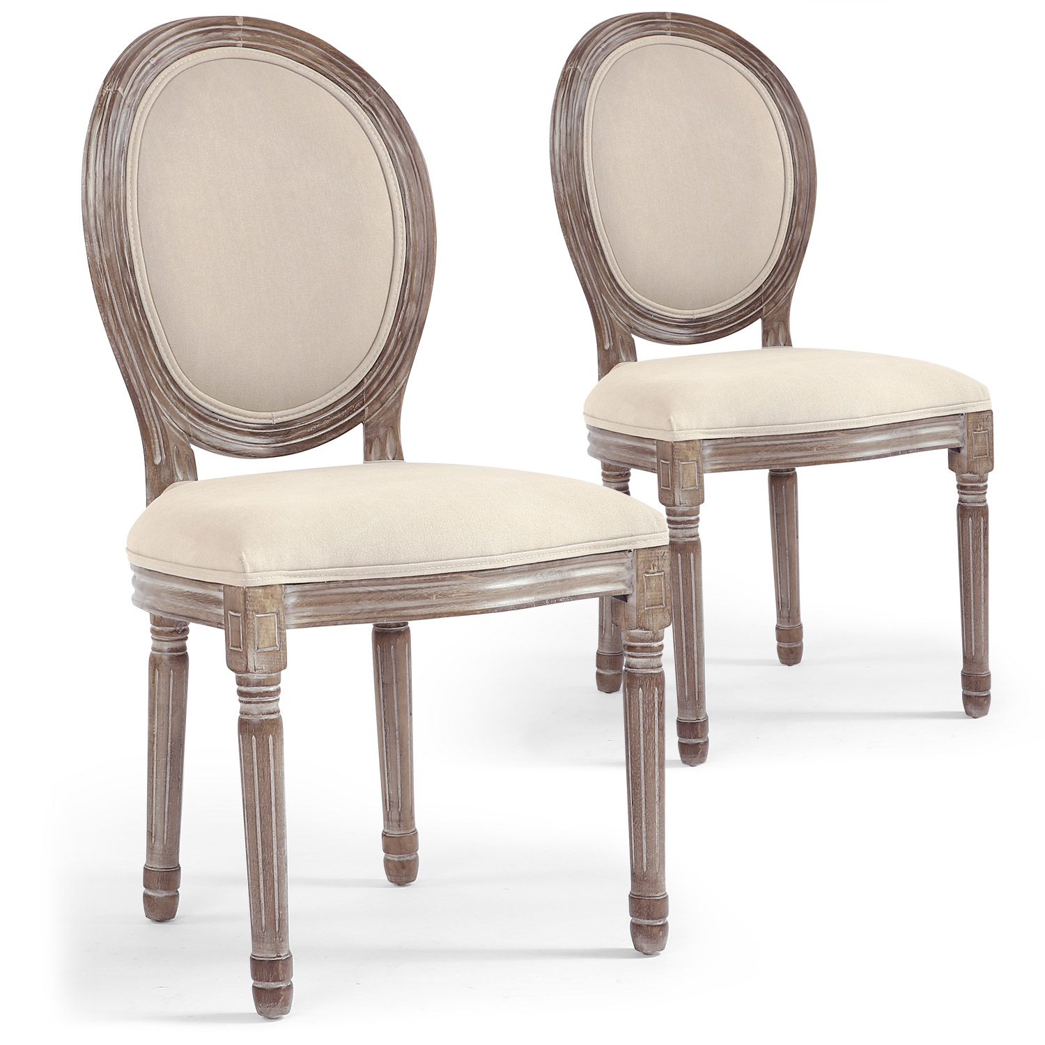 Set di 2 sedie Royale a medaglione Luigi XVI in tessuto beige