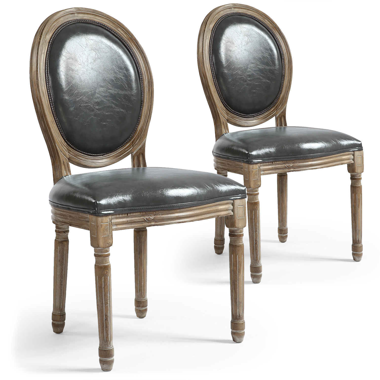 Set di 2 sedie a medaglione Luigi XVI in Similpelle (PU) colore grigio