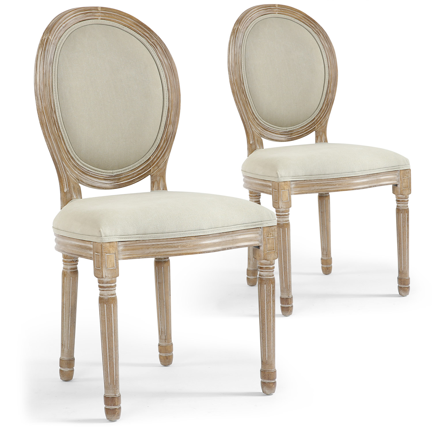 Set di 20 sedie in stile medaglione Luigi XVI in tessuto beige