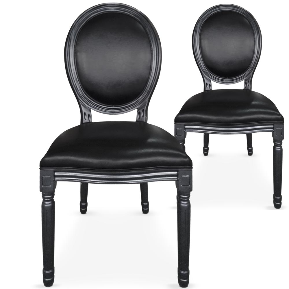 Set di 20 sedie a medaglione Luigi XVI in similpelle (PU) nera
