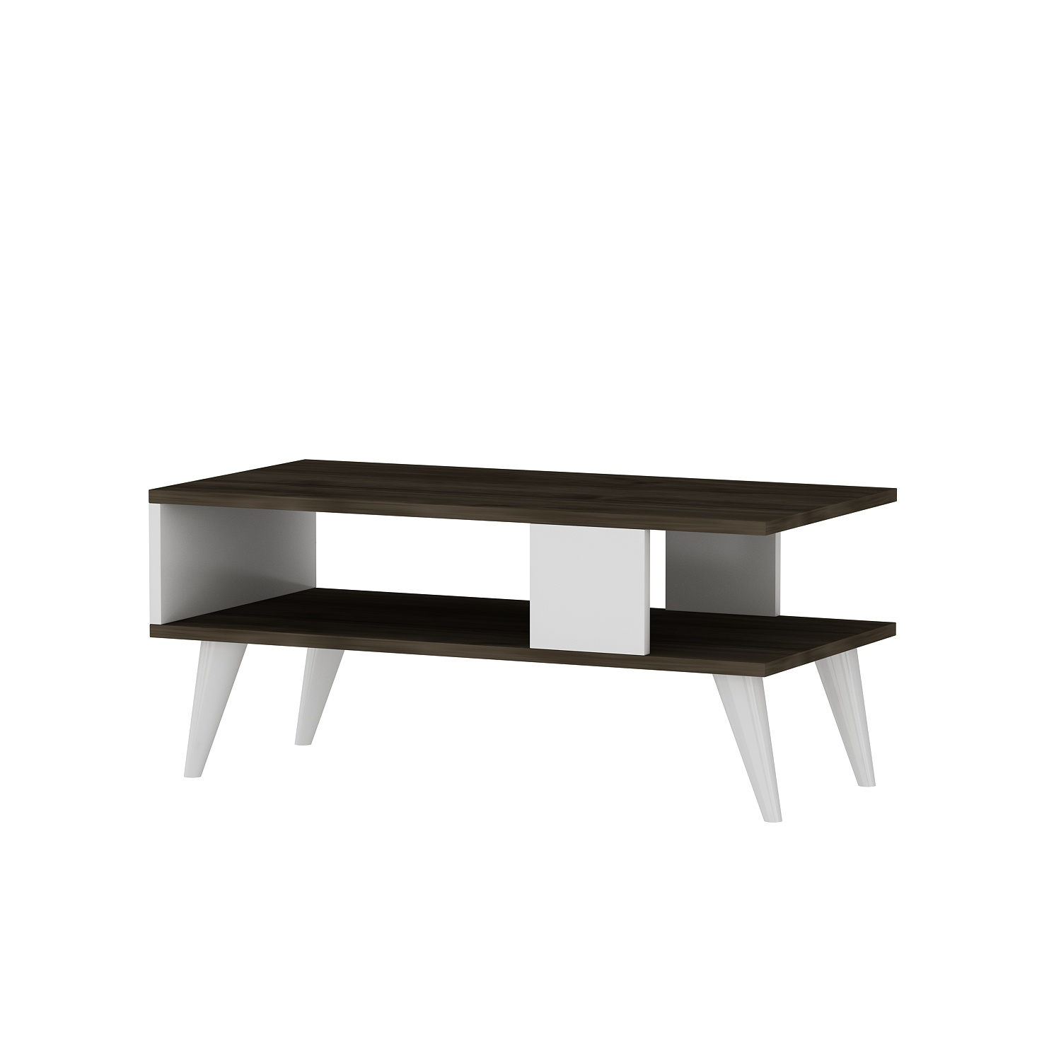 Tavolino in stile scandinavo Jatte L90xH40cm Legno scuro e bianco