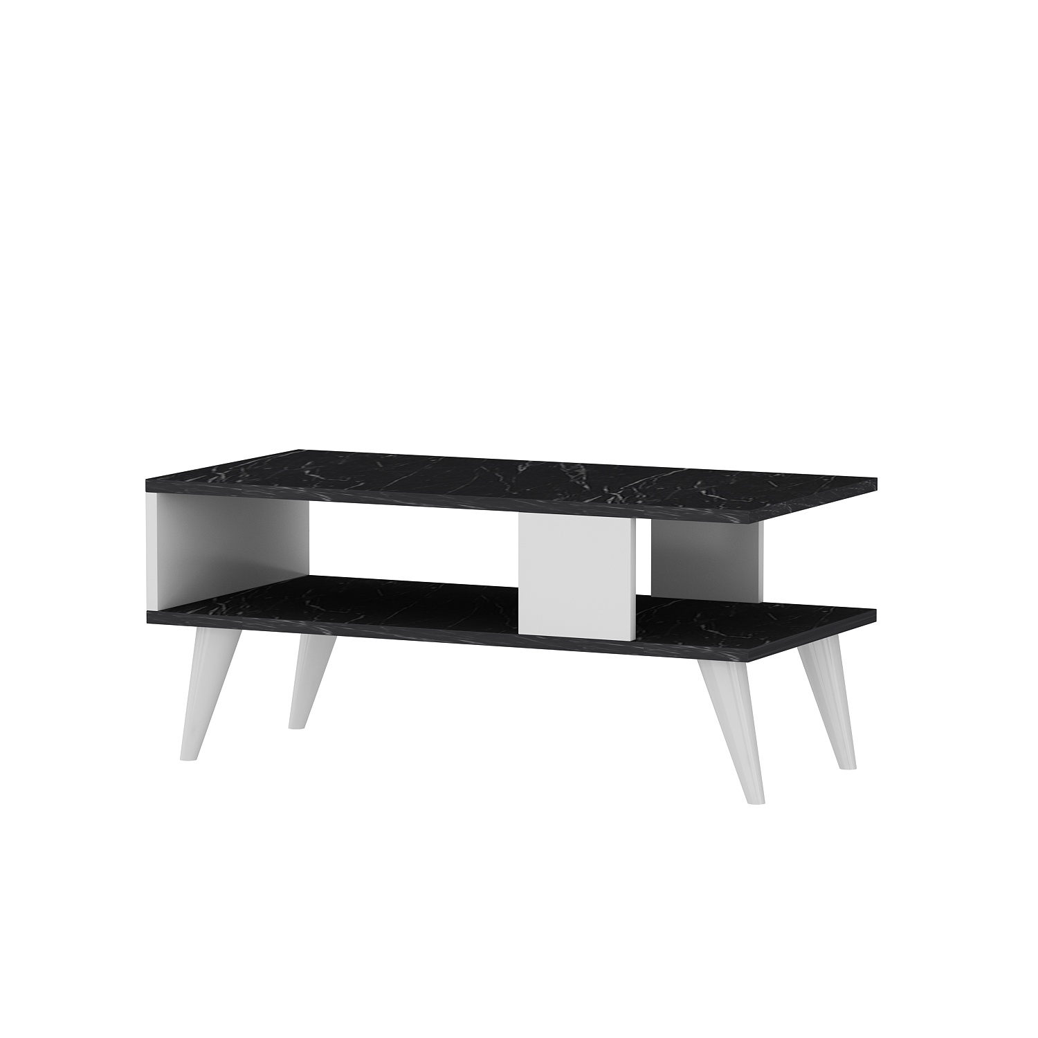 Tavolino in stile scandinavo Jatte L90xH40cm effetto marmo bianco e nero