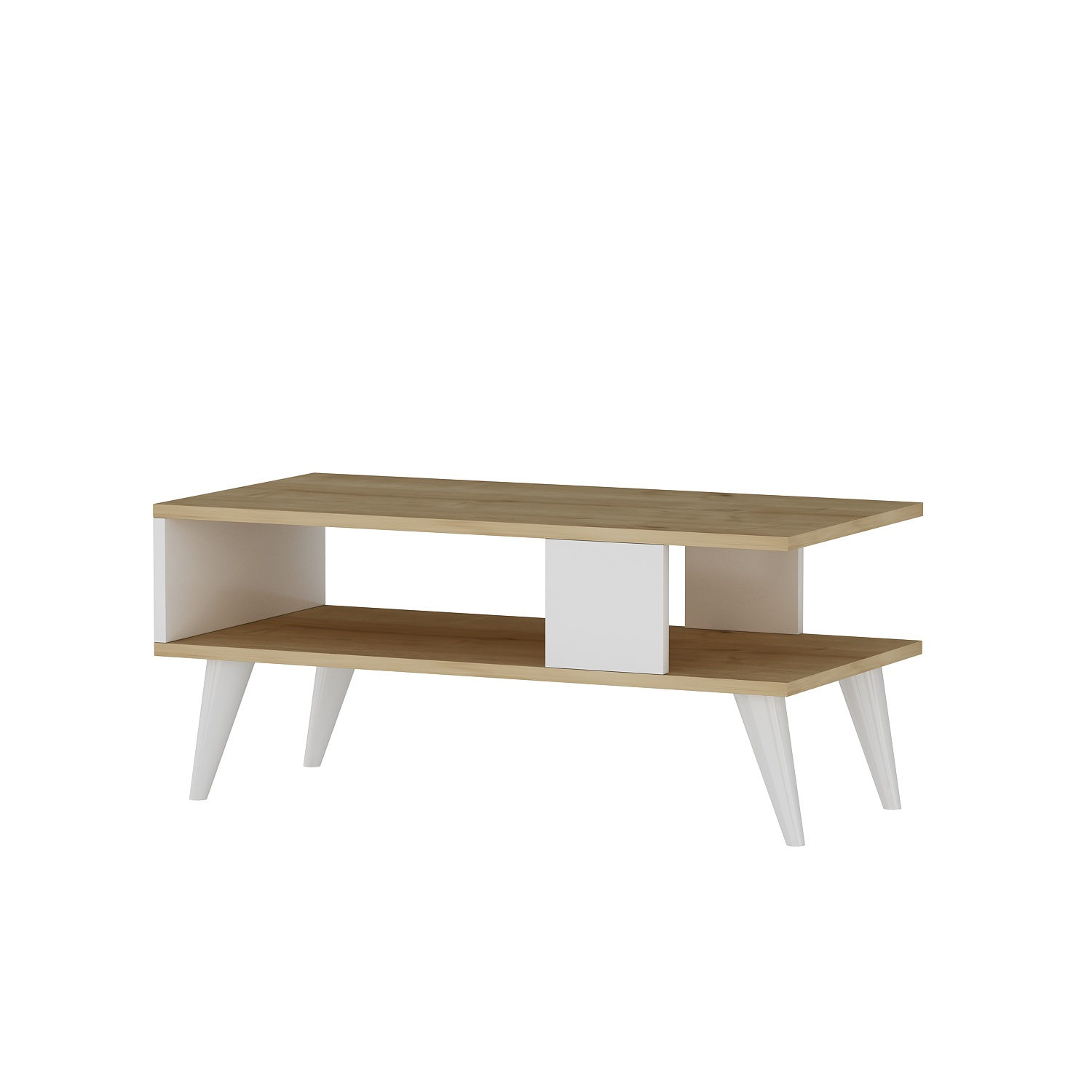 Tavolino in stile scandinavo Jatte L90xH40cm Bianco e rovere chiaro
