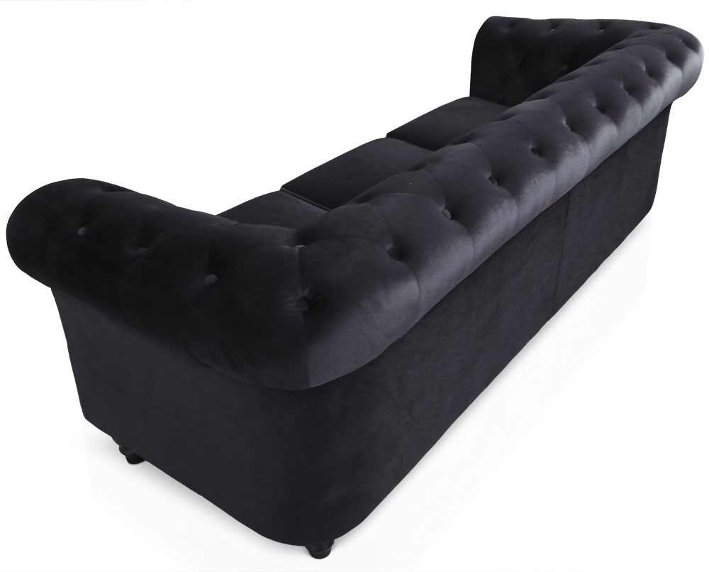 Grande divano a 3 posti Chesterfield in velluto nero