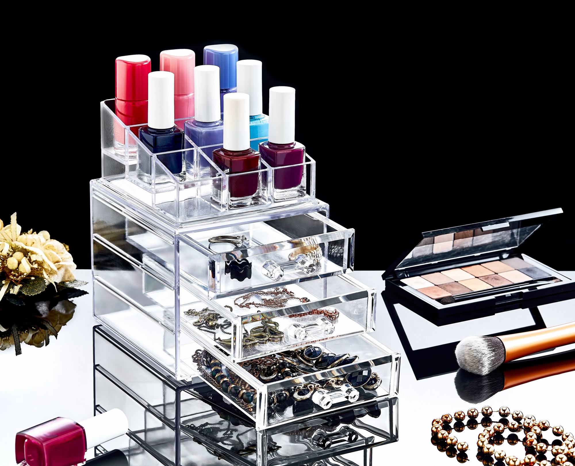 Martika acrylic make-up storage box 3 cassetti e 6 griglie Trasparente