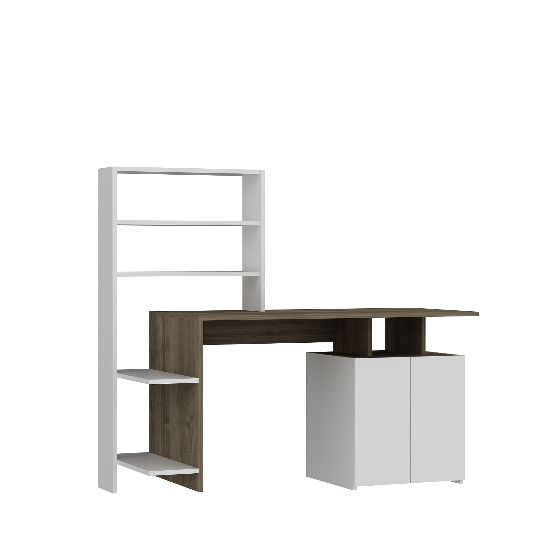 Kasini Desk, armadio e scaffale in legno naturale e bianco