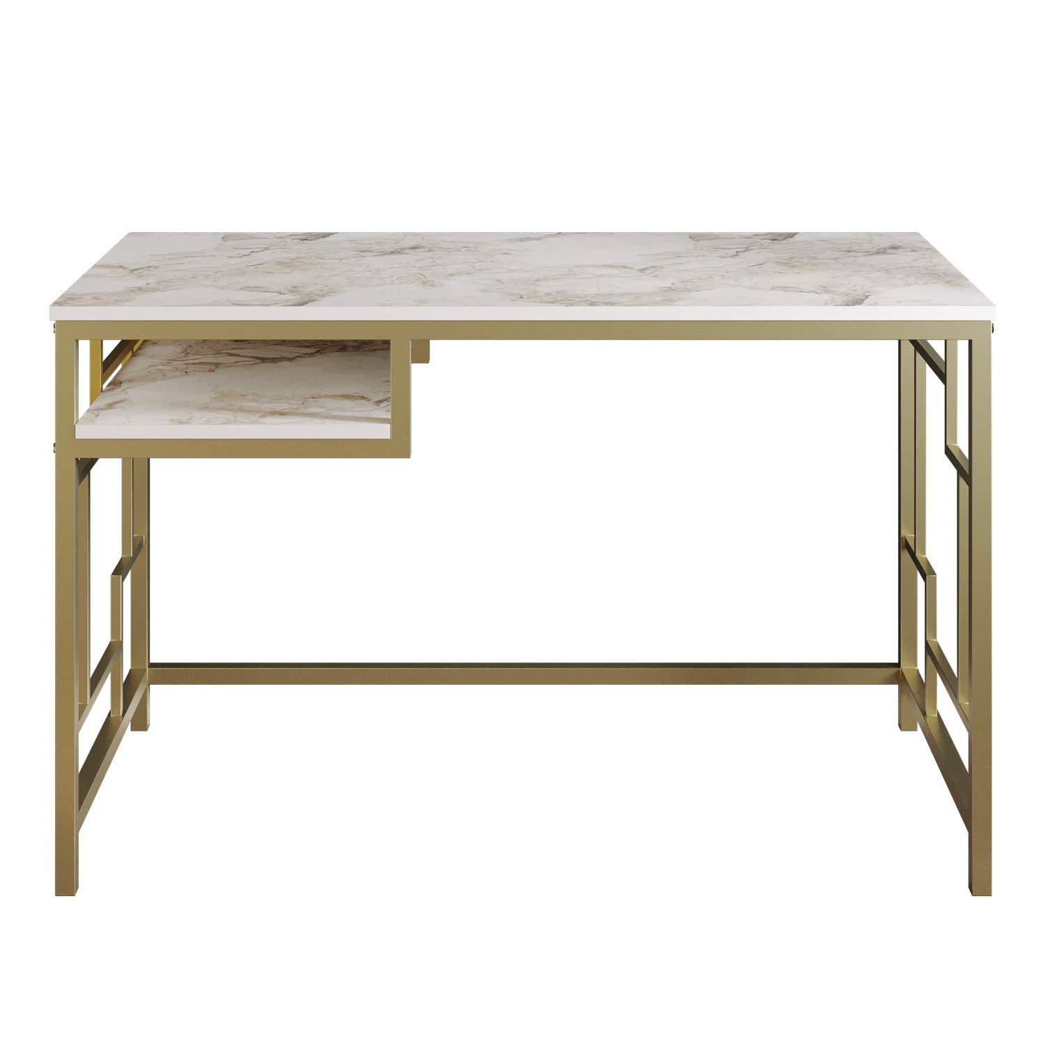 Officium 1 mensola scrivania 120x75cm legno bianco effetto marmo e metallo oro