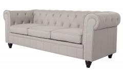 Grande divano chesterfield a 3 posti con effetto lino beige