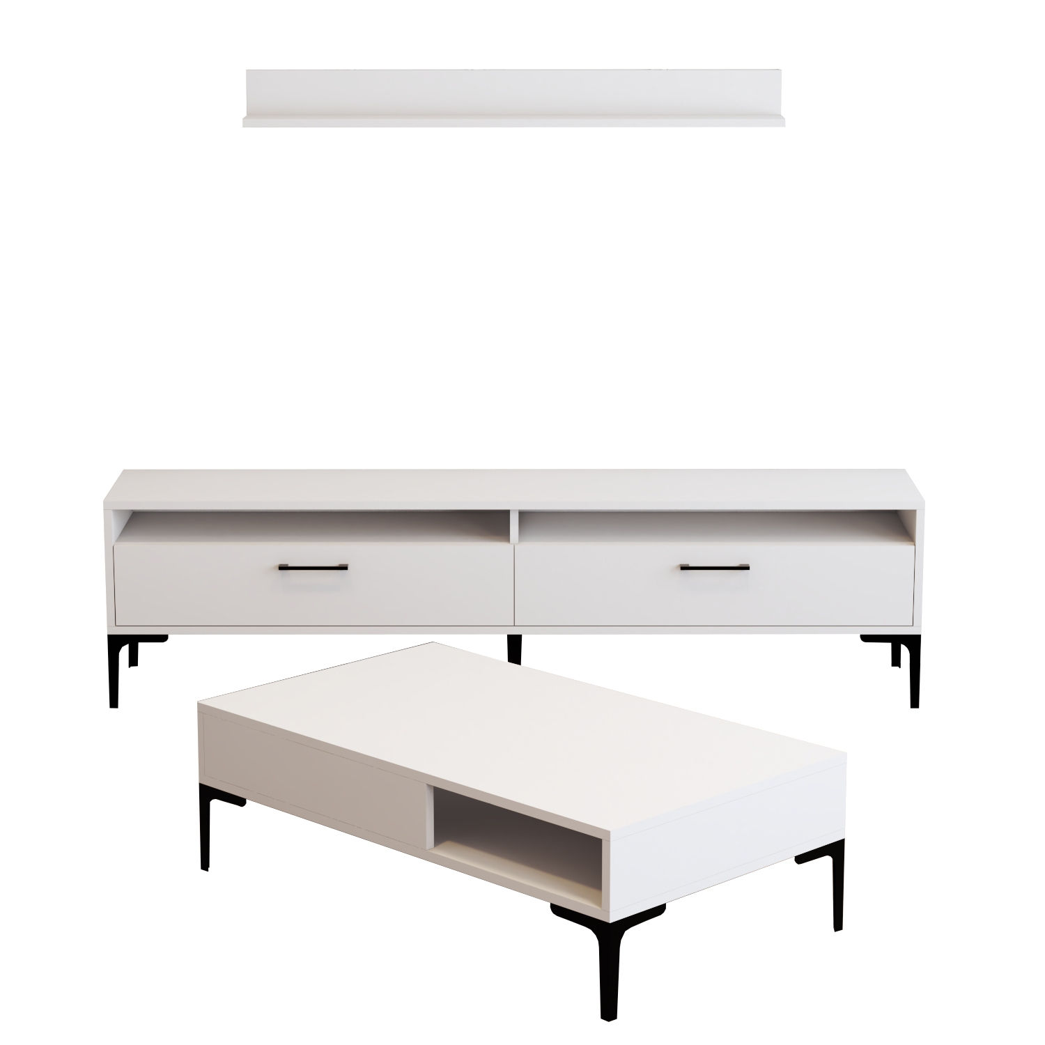 Set di mobili da soggiorno in legno bianco e metallo nero Varnus