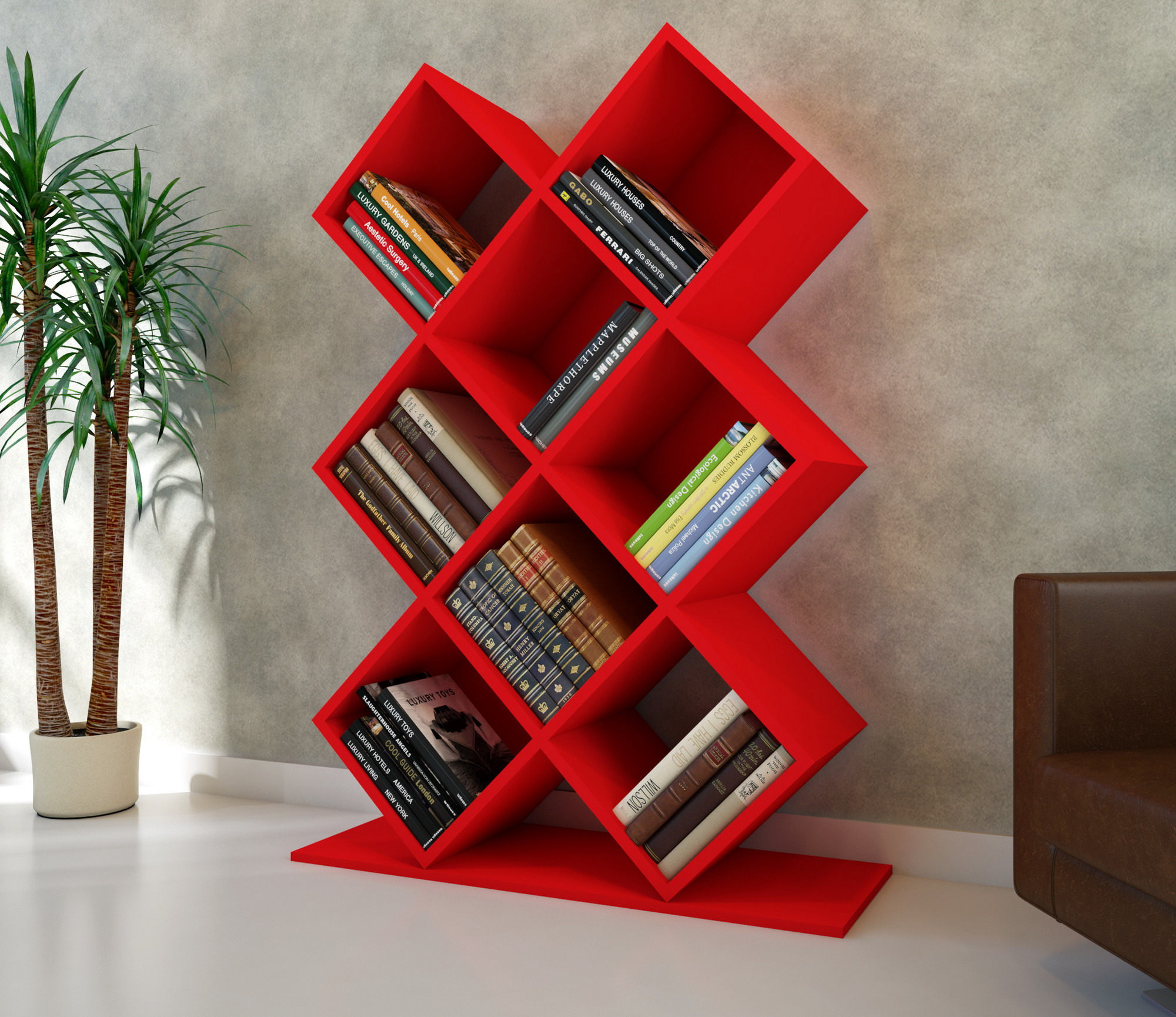Libreria Cubicus H129 cm Melamina Rosso