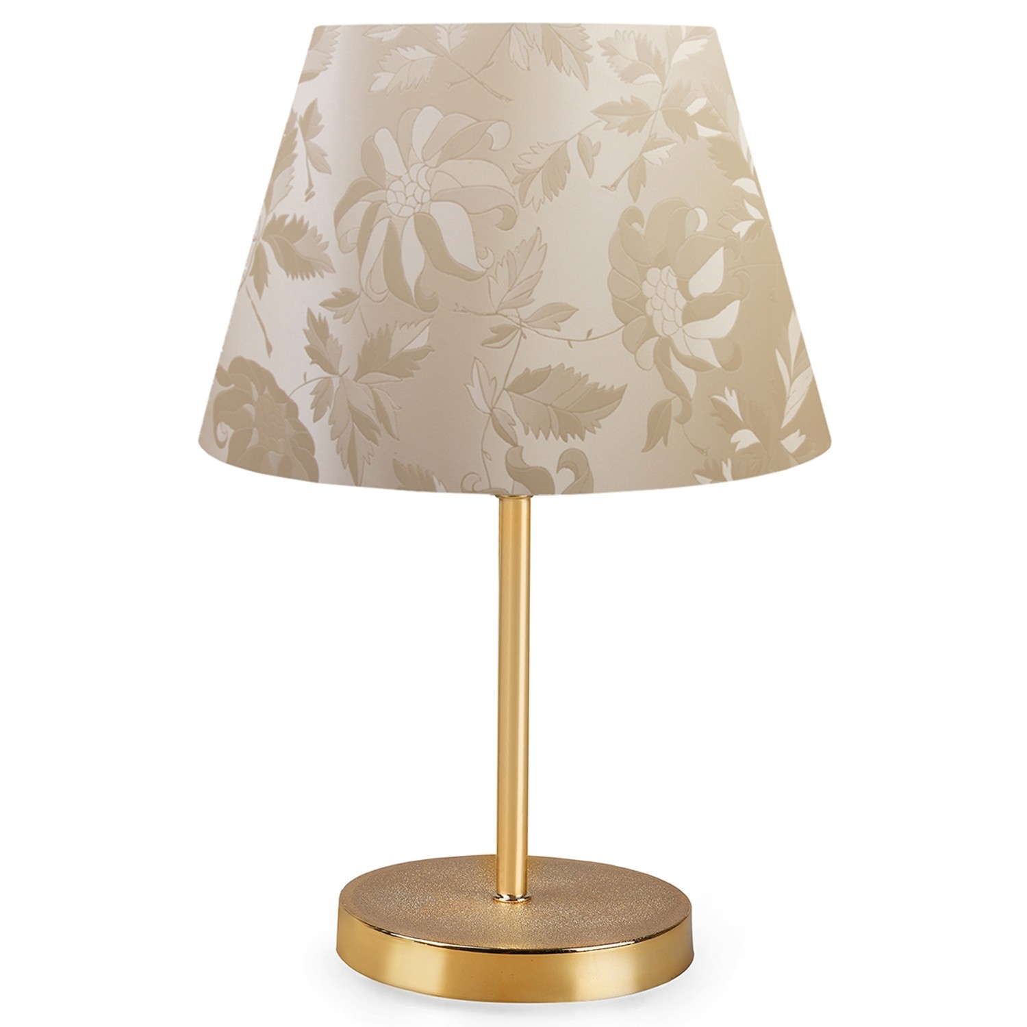 Lampada da tavolo Accensa paralume in PVC Grège fiori Metallo Oro