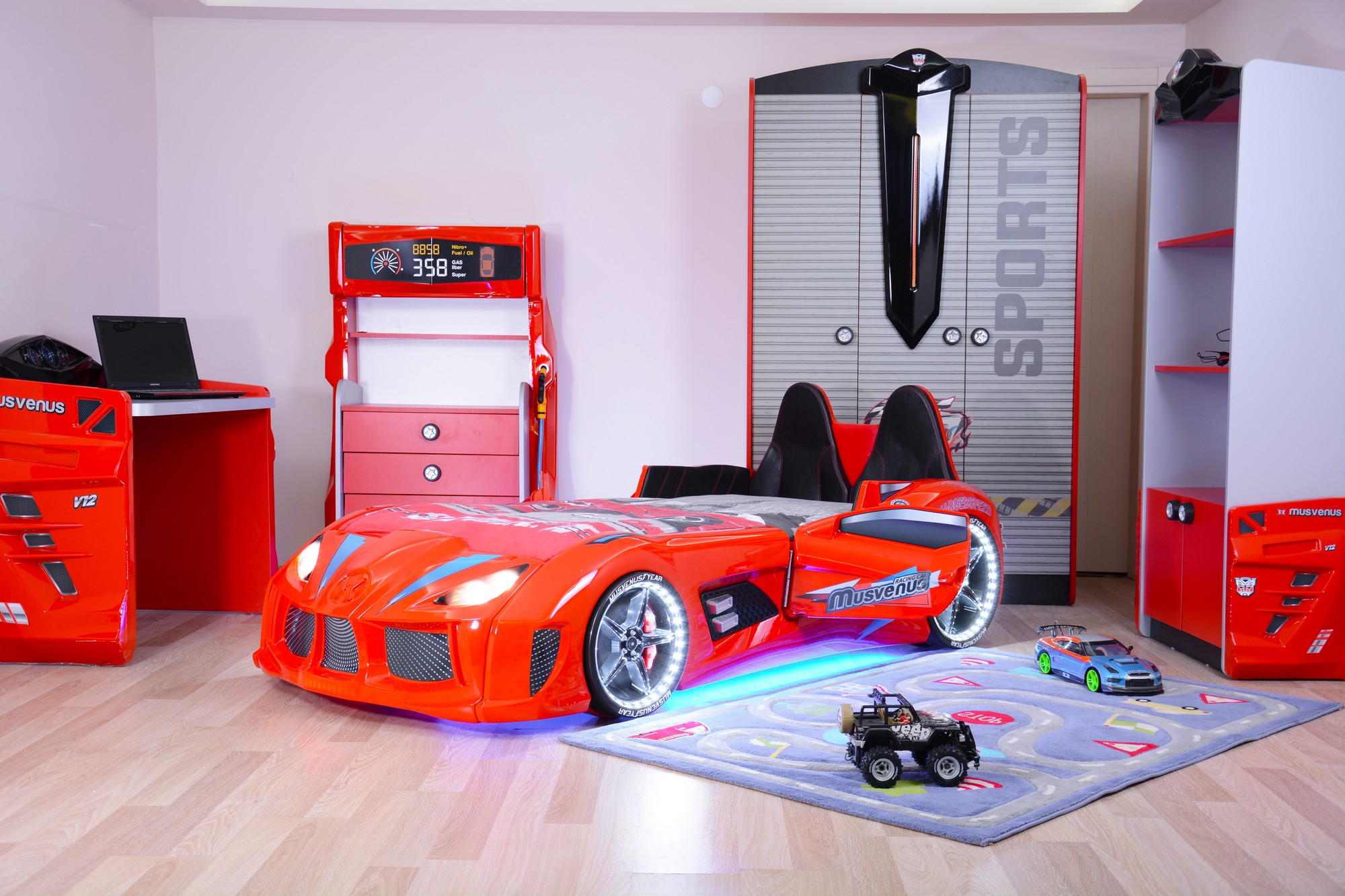 Letto interattivo per auto da corsa MNV3 rosso ABS pannello in melamina Multicolore