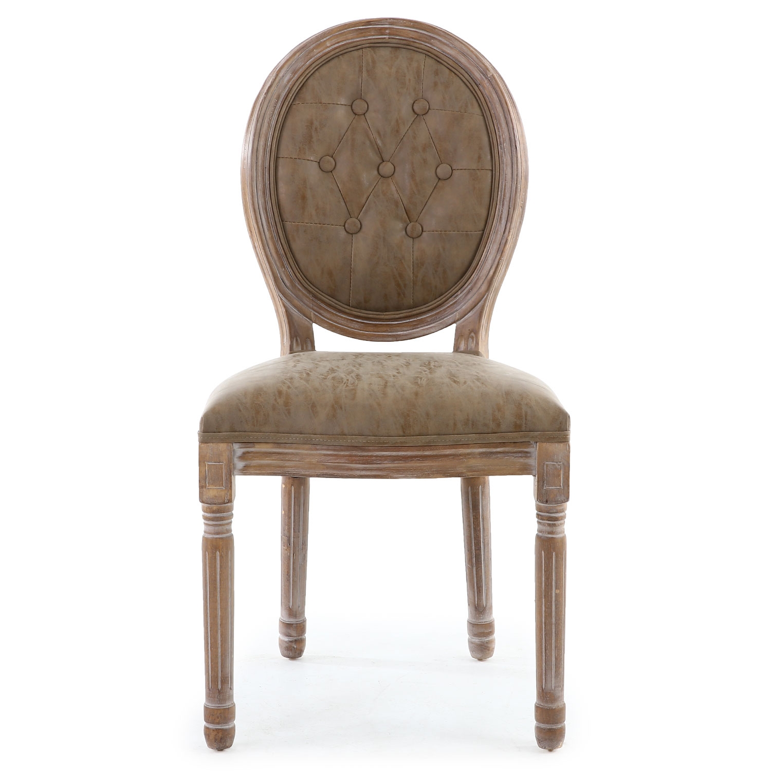 Set di 2 sedie a medaglione in stile Luigi XVI in legno patinato e similpelle trapuntata color talpa