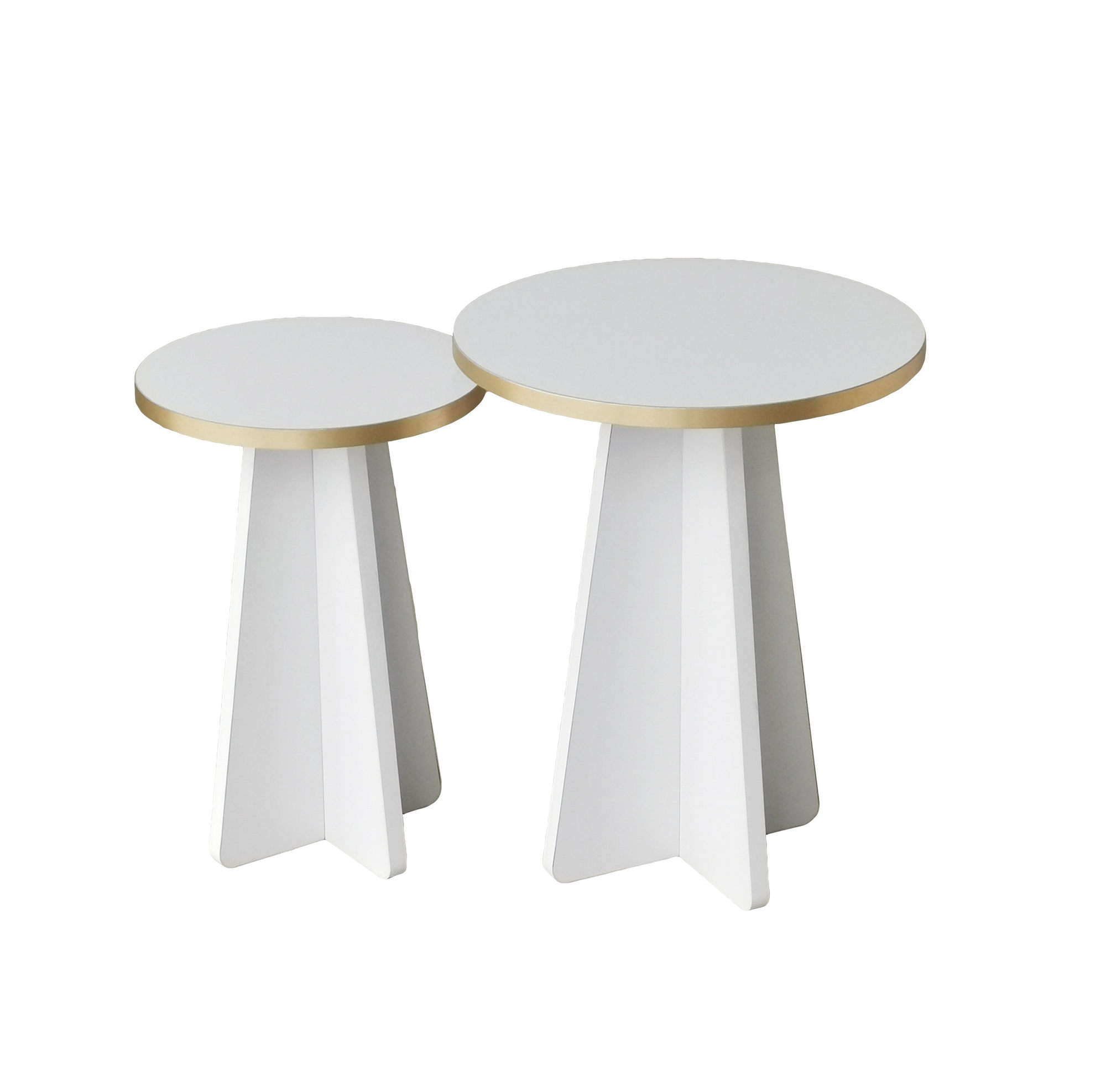 Set di 2 tavolini rotondi Ralia Wood Bianco e Oro