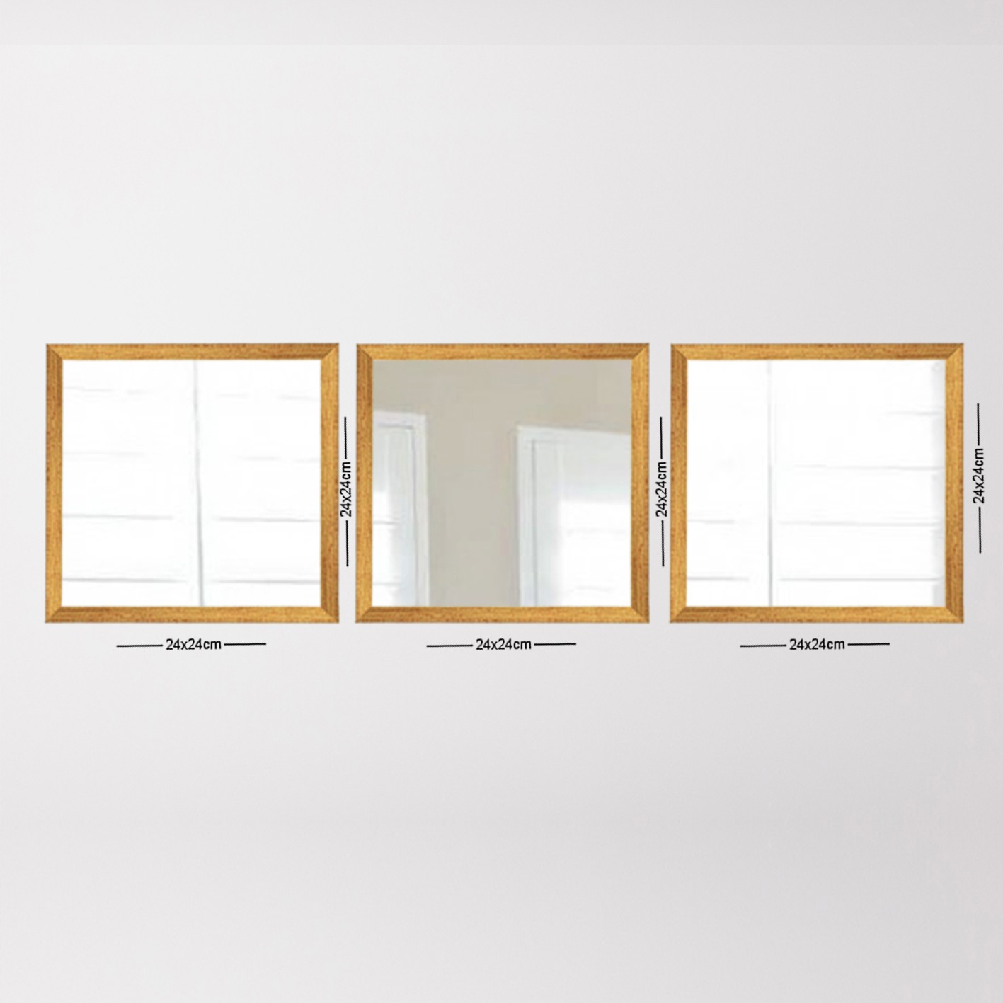 Set di 3 specchi con cornice quadrata Certa Silver Gilt Glass
