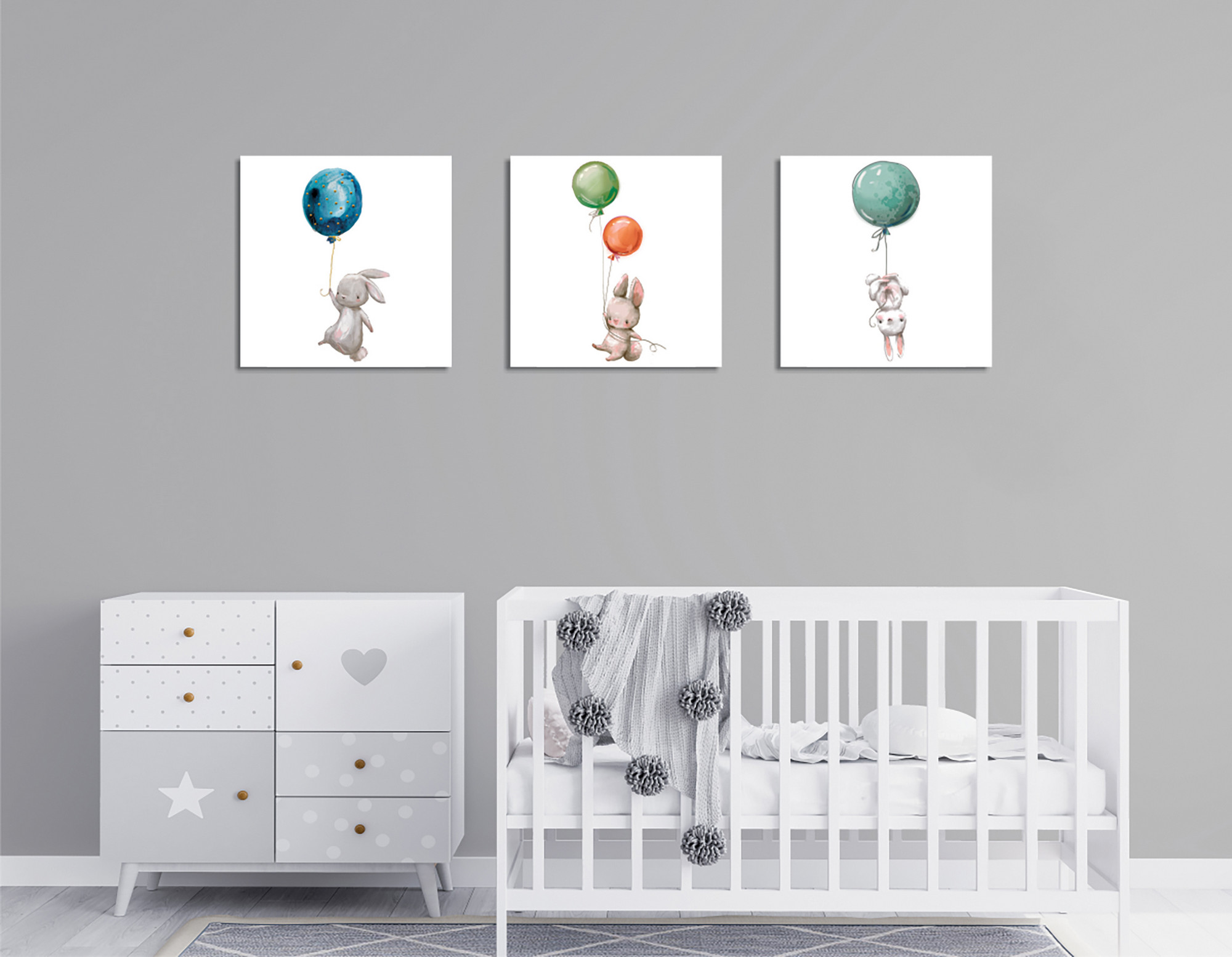 Assortimento di 3 dipinti decorativi ad acquerello animali &amp; palloncini Floruit 30 x 30 cm Polycotton Wood Multicolore
