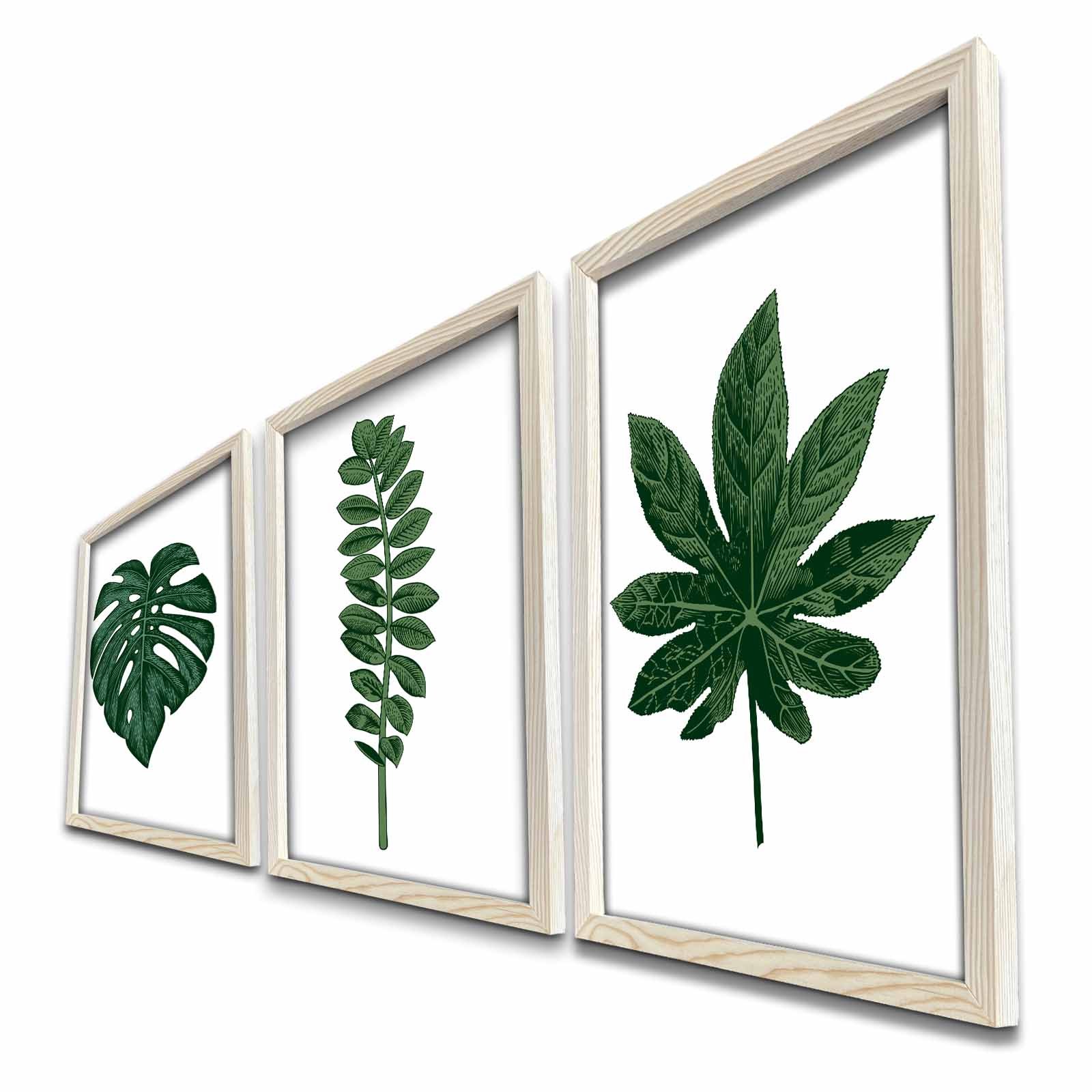 Set di 3 foglie tropicali Pictura in legno MDF verde su bianco
