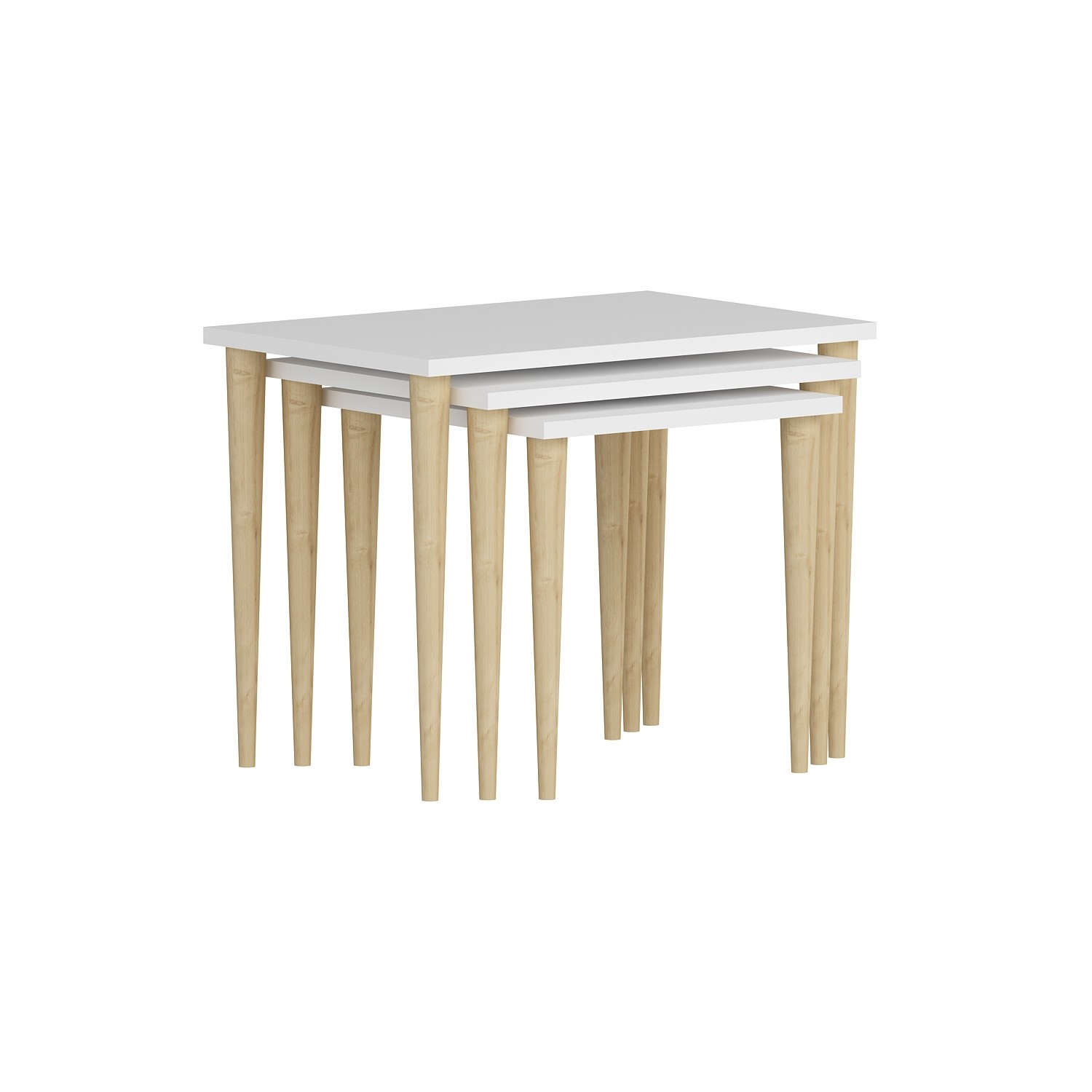 Set di 3 tavolini in legno e bianco Carron