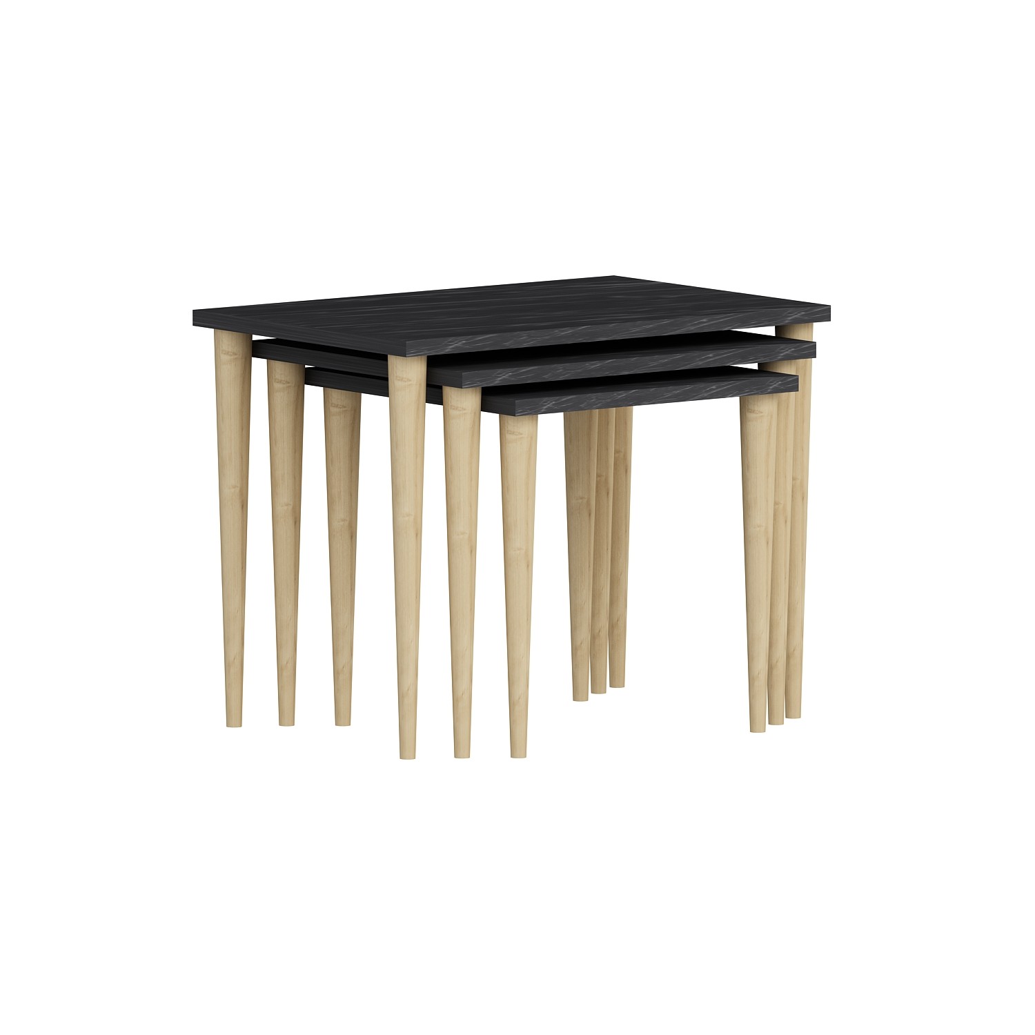 Set di 3 tavolini in legno e marmo nero effetto Carron