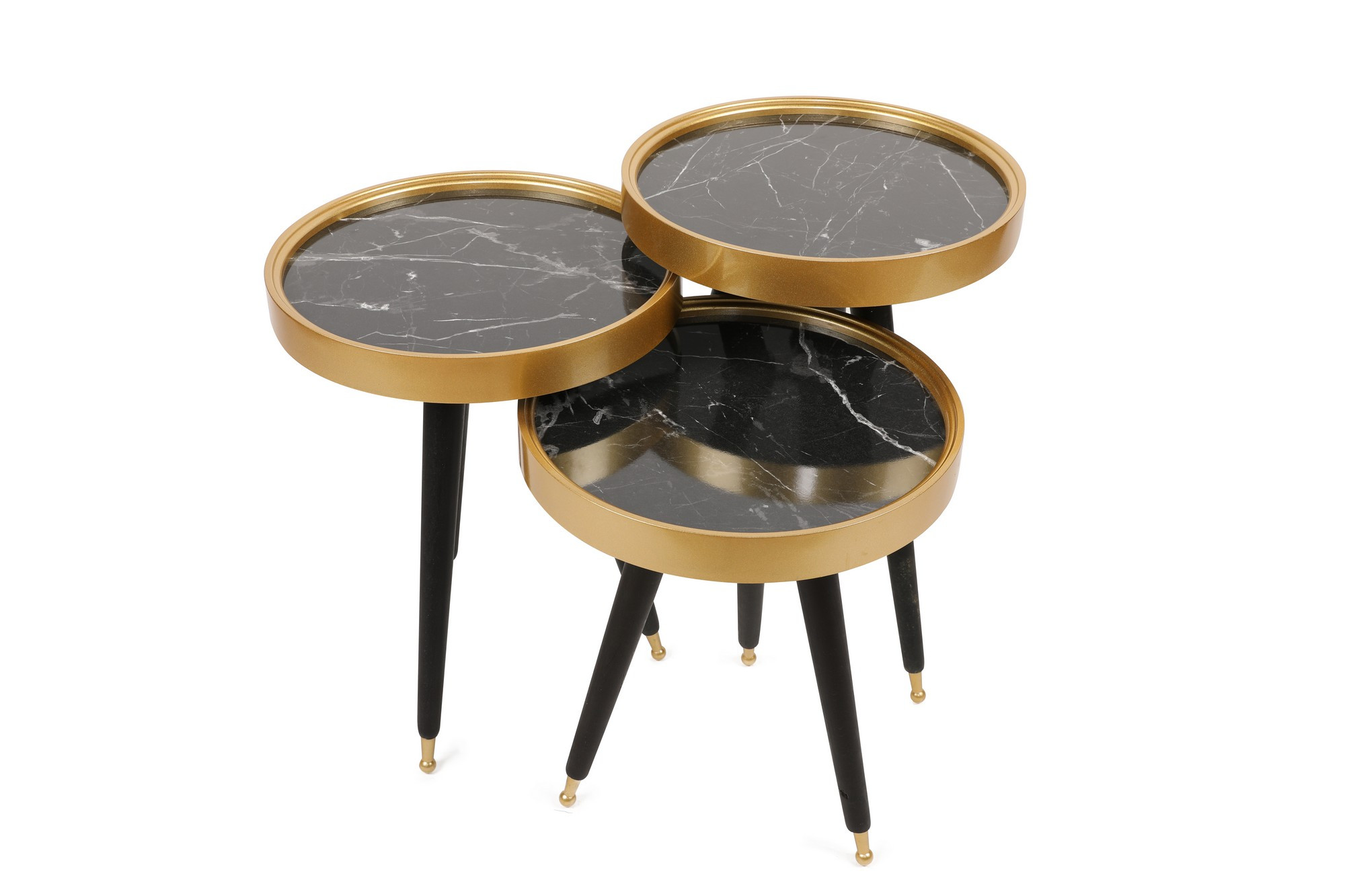 Set di 3 tavoli rotondi Sitchas Pannello in melamina nera e oro