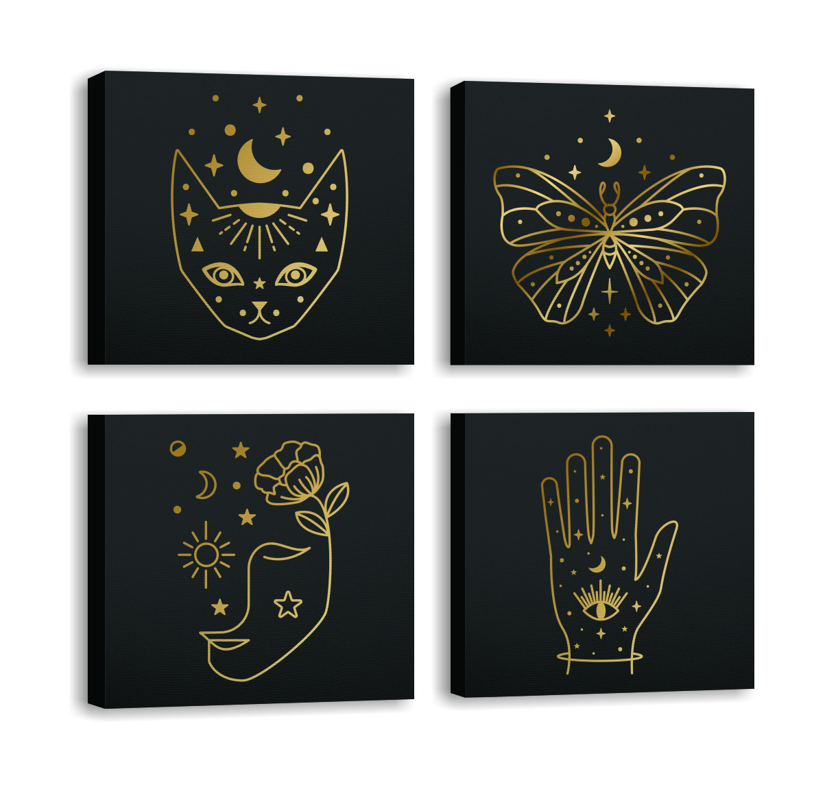 Assortimento di 4 disegni minimalisti Pictura 30 x 30 cm in tela di policotone Legno Nero Oro