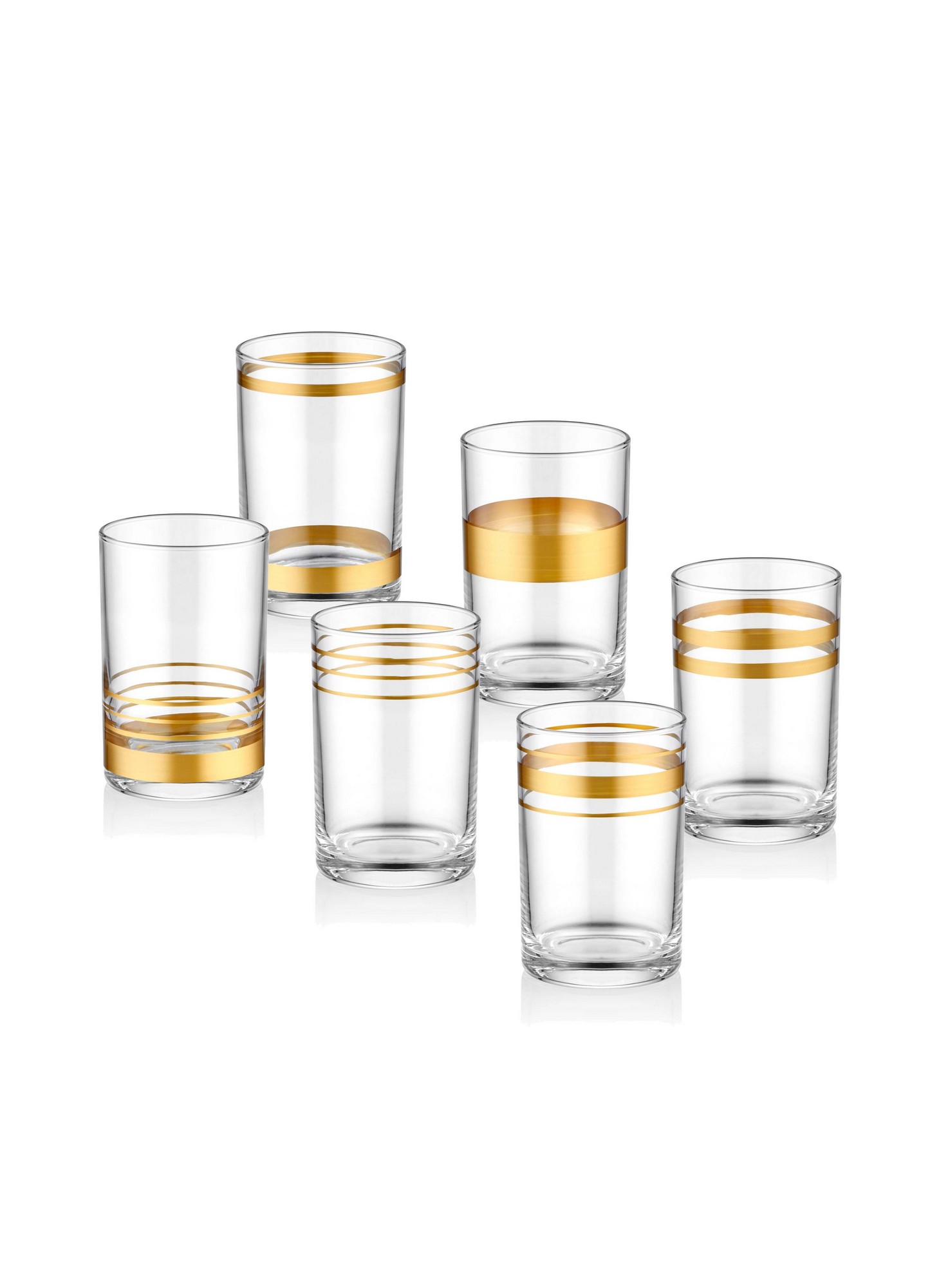 Set di 6 tazze d'acqua Odini con strisce decorative 220ml in vetro chiaro e oro