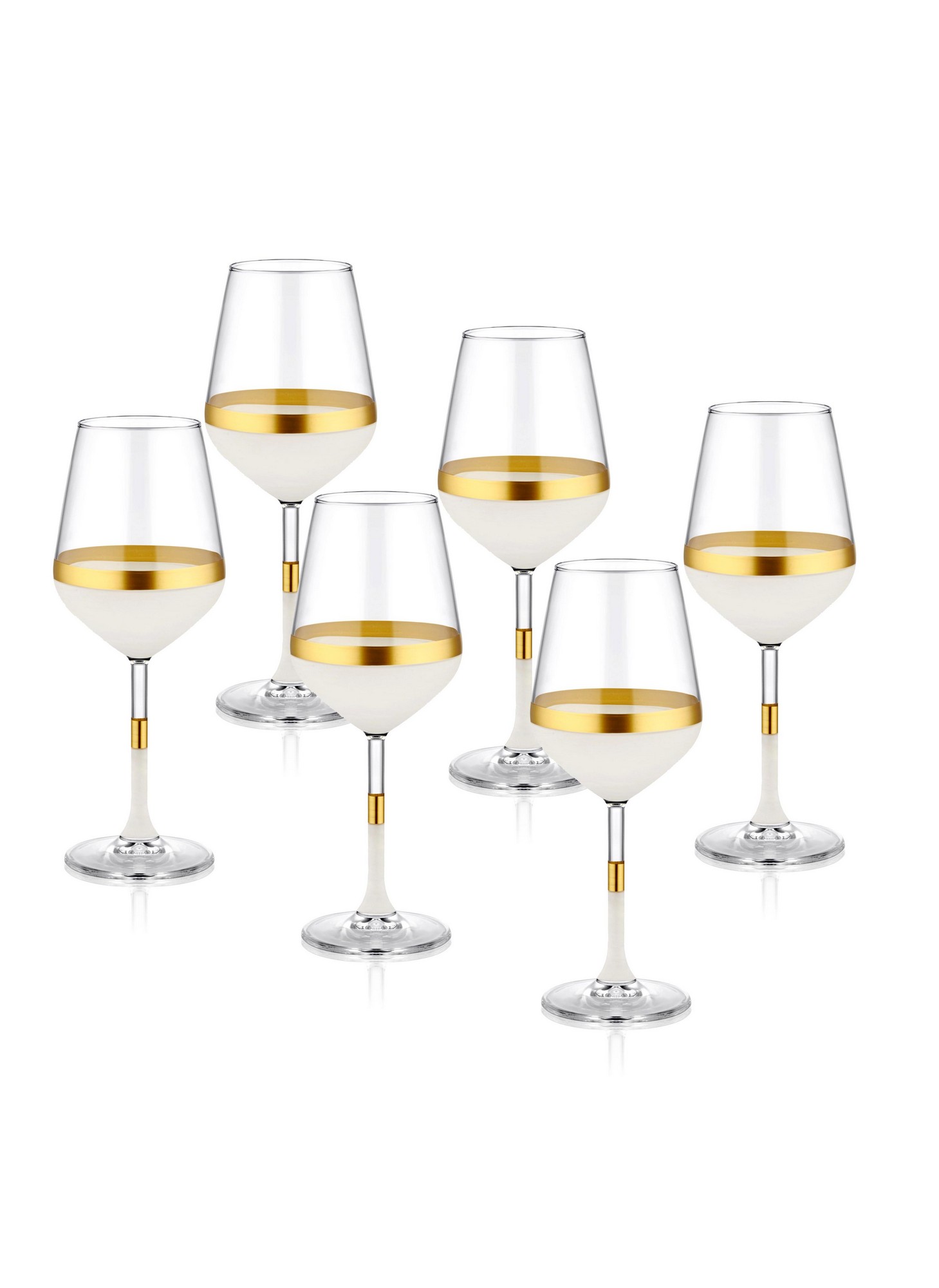 Set di 6 bicchieri da vino Katie 280ml in vetro trasparente con strisce bianche e oro