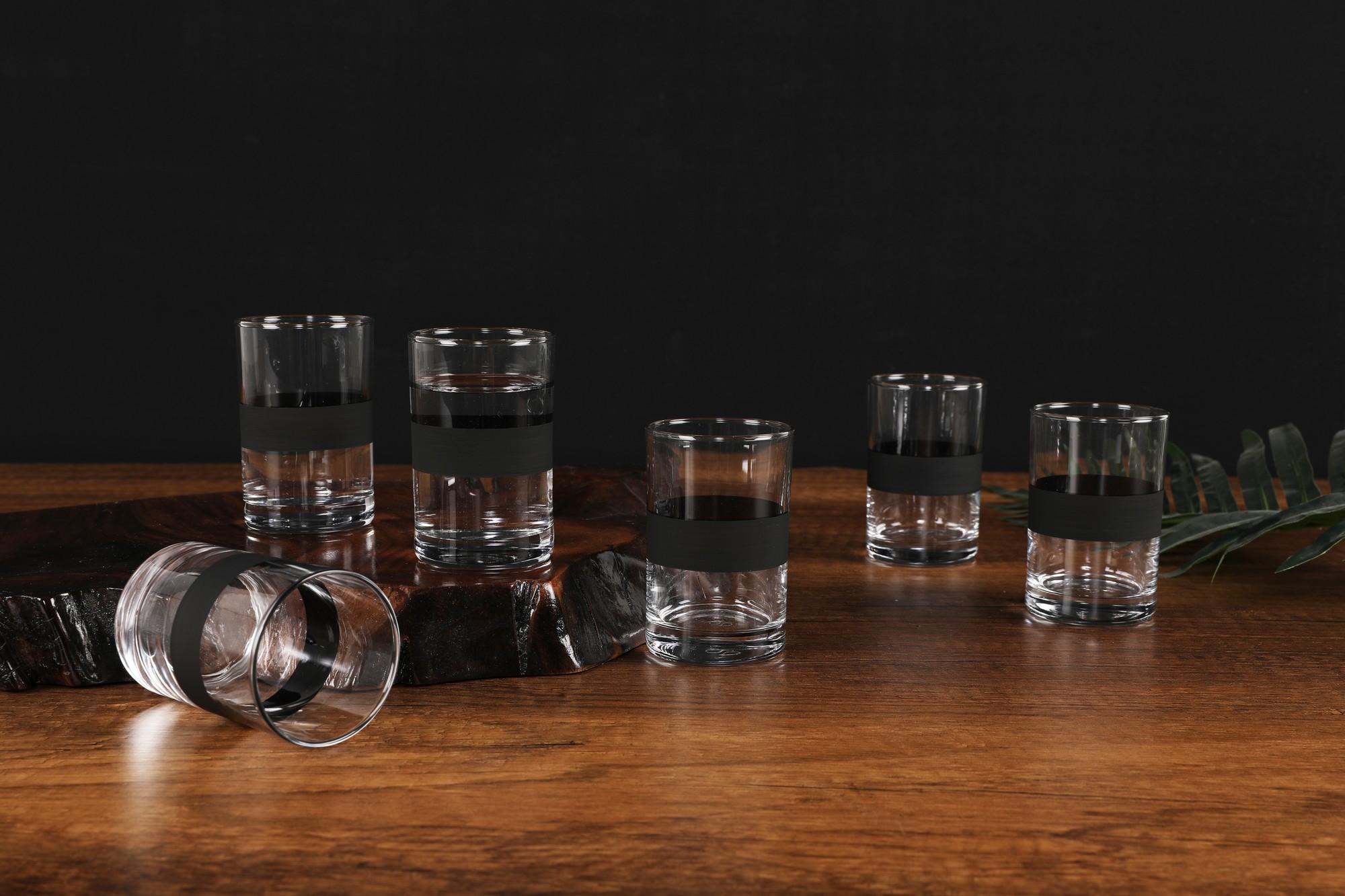 Set di 6 bicchieri da acqua Wakita 220ml in vetro trasparente con banda nera