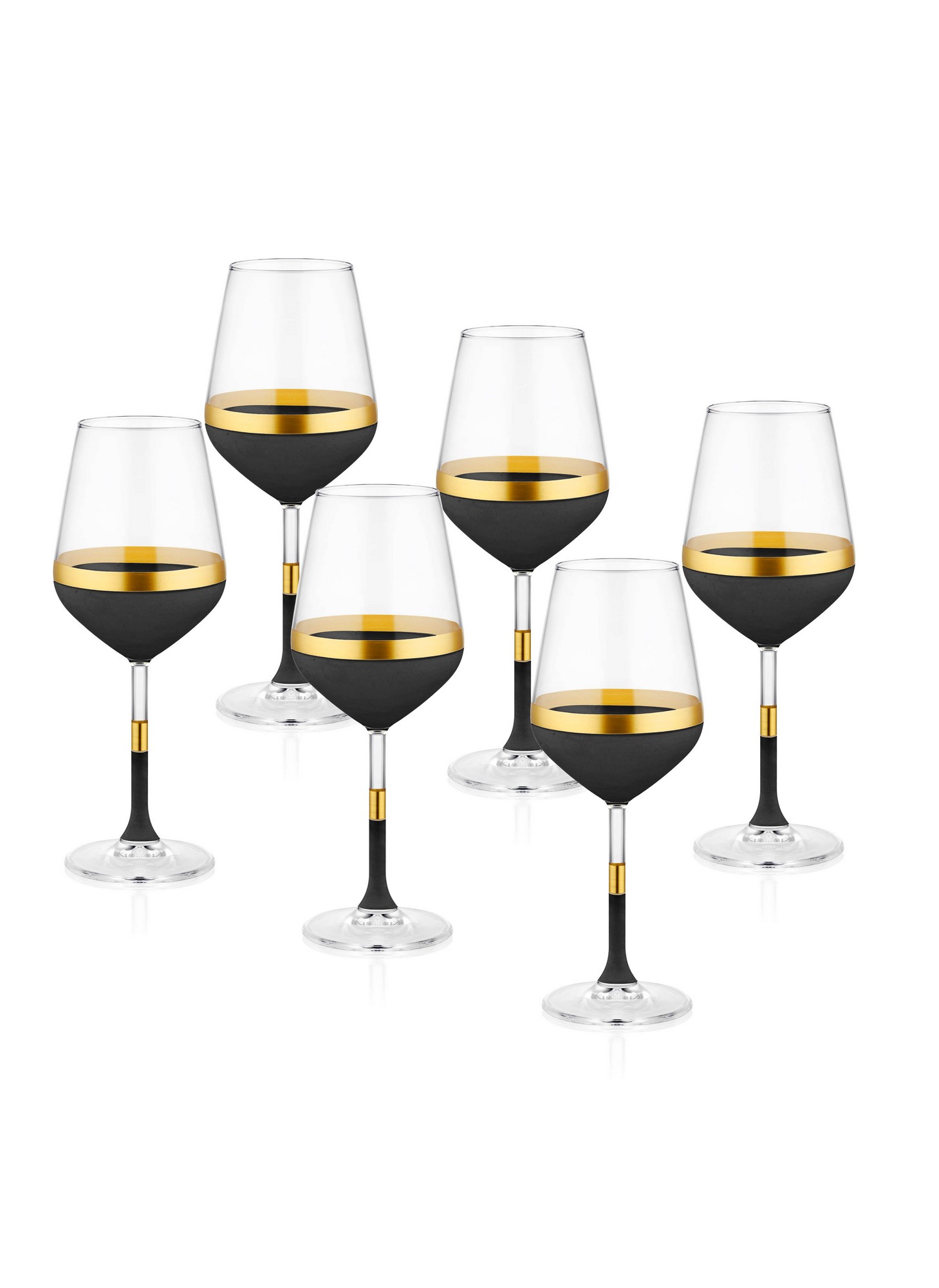 Set di 6 bicchieri da vino Chance 350ml in vetro trasparente con tondi neri e oro