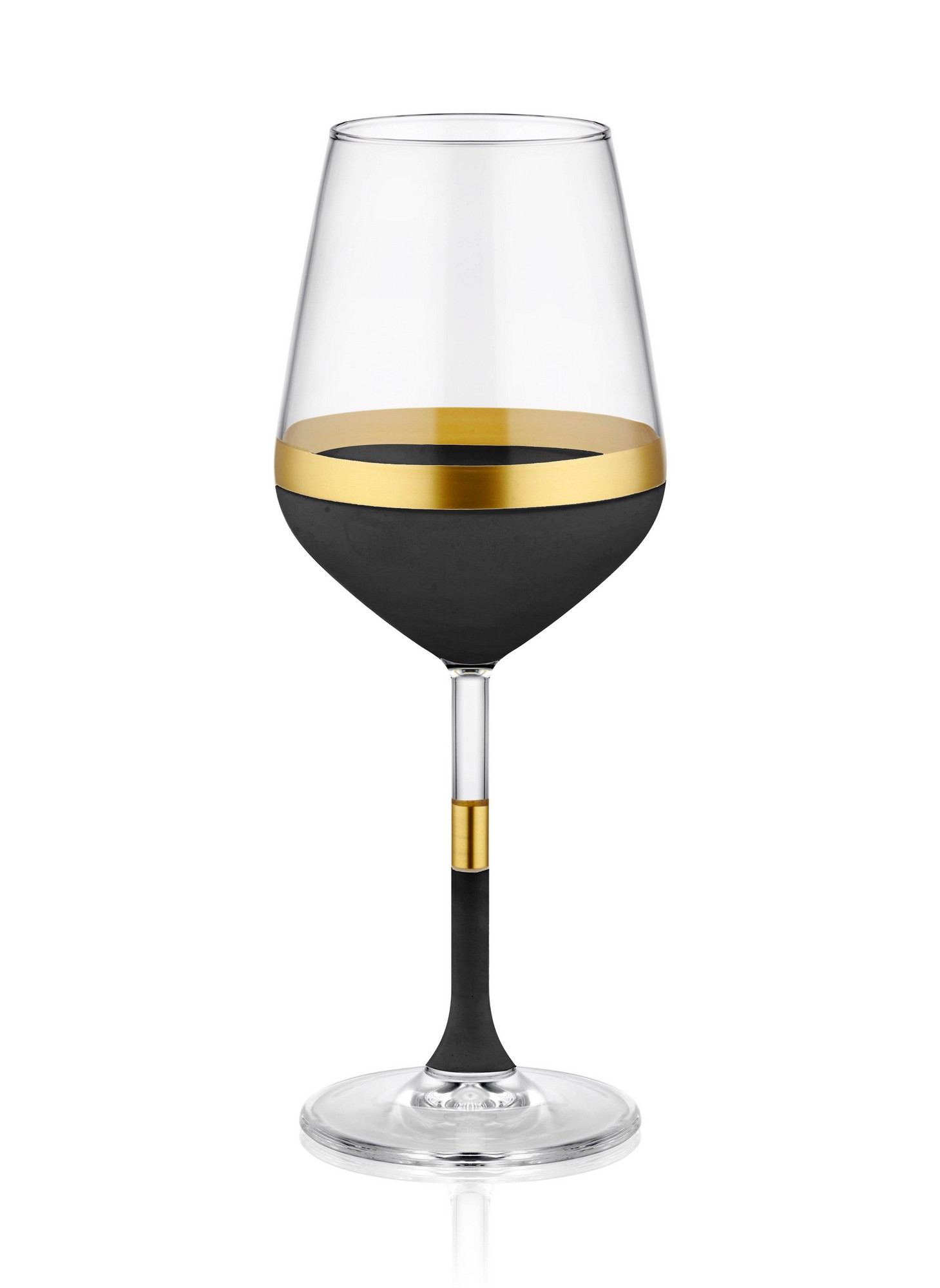 Set di 6 bicchieri da vino Chance 350ml in vetro trasparente con tondi neri e oro