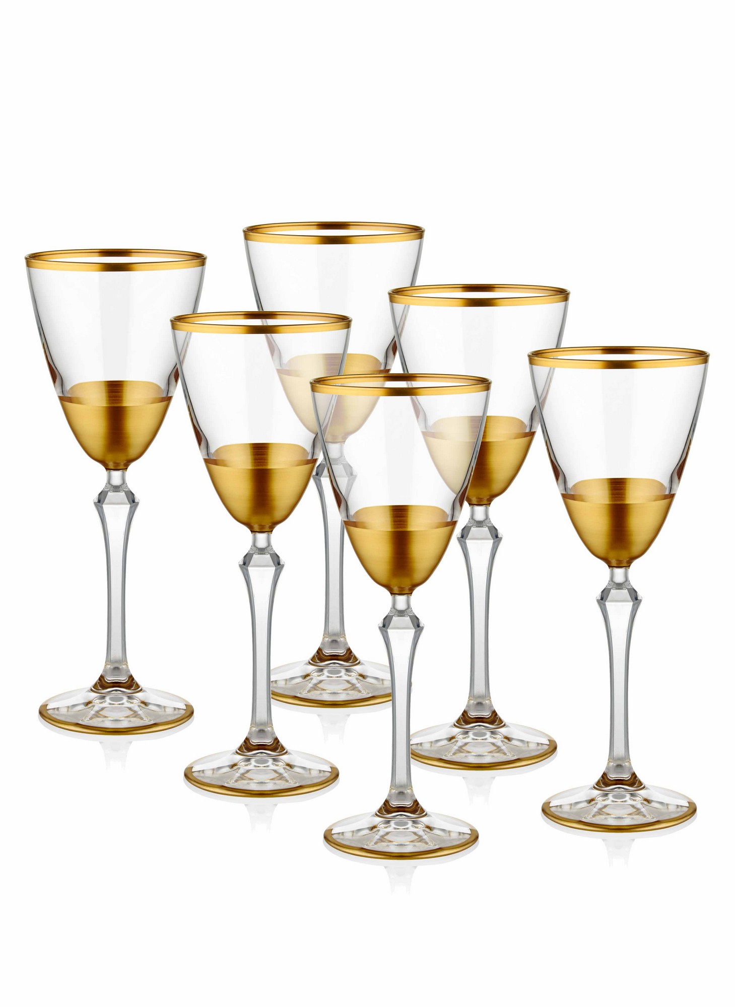 Set di 6 bicchieri da vino Merrick 230ml in vetro trasparente con strisce e bordi in oro