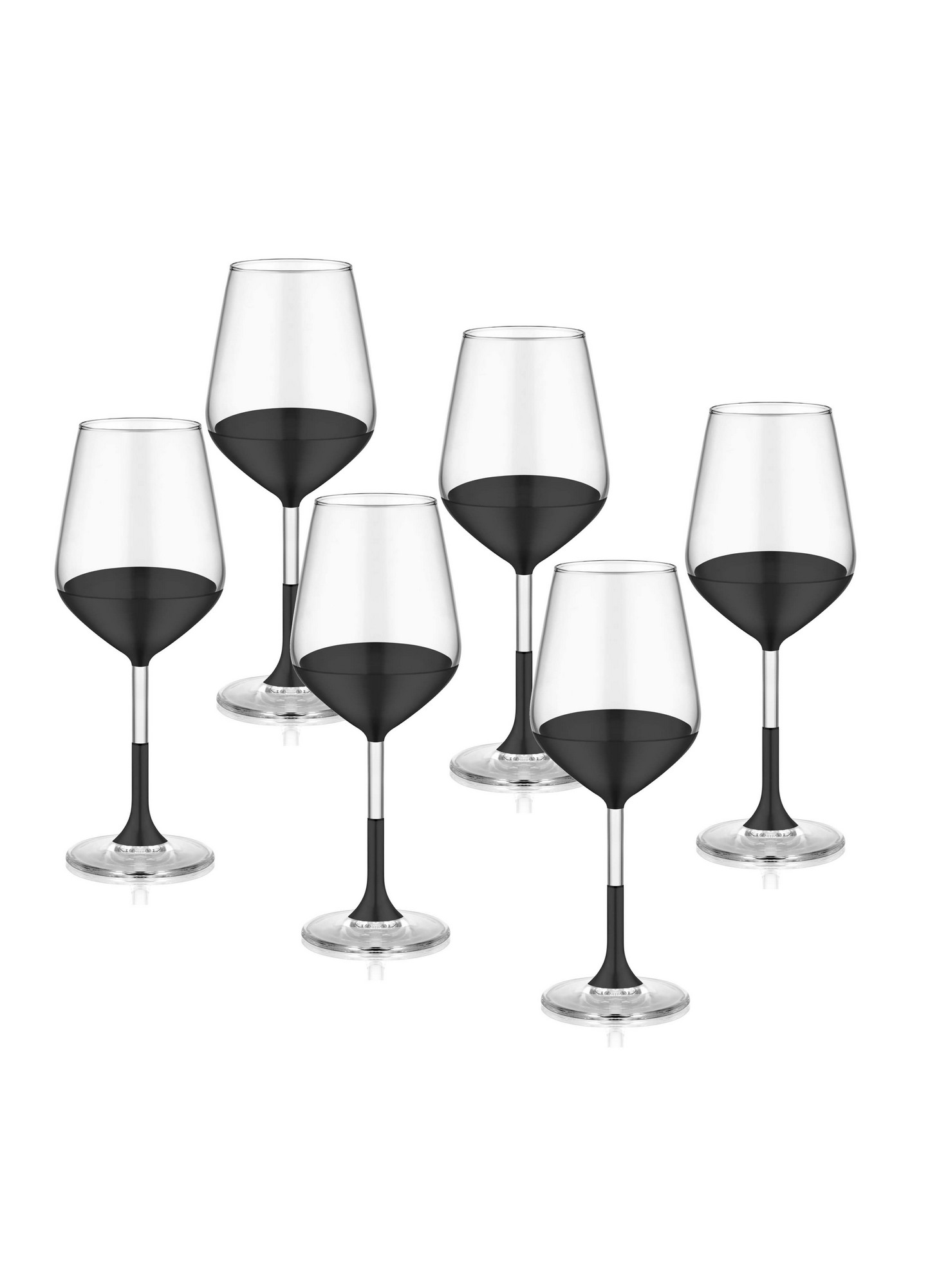 Set di 6 bicchieri da vino Wakita 320ml in vetro trasparente con strisce nere