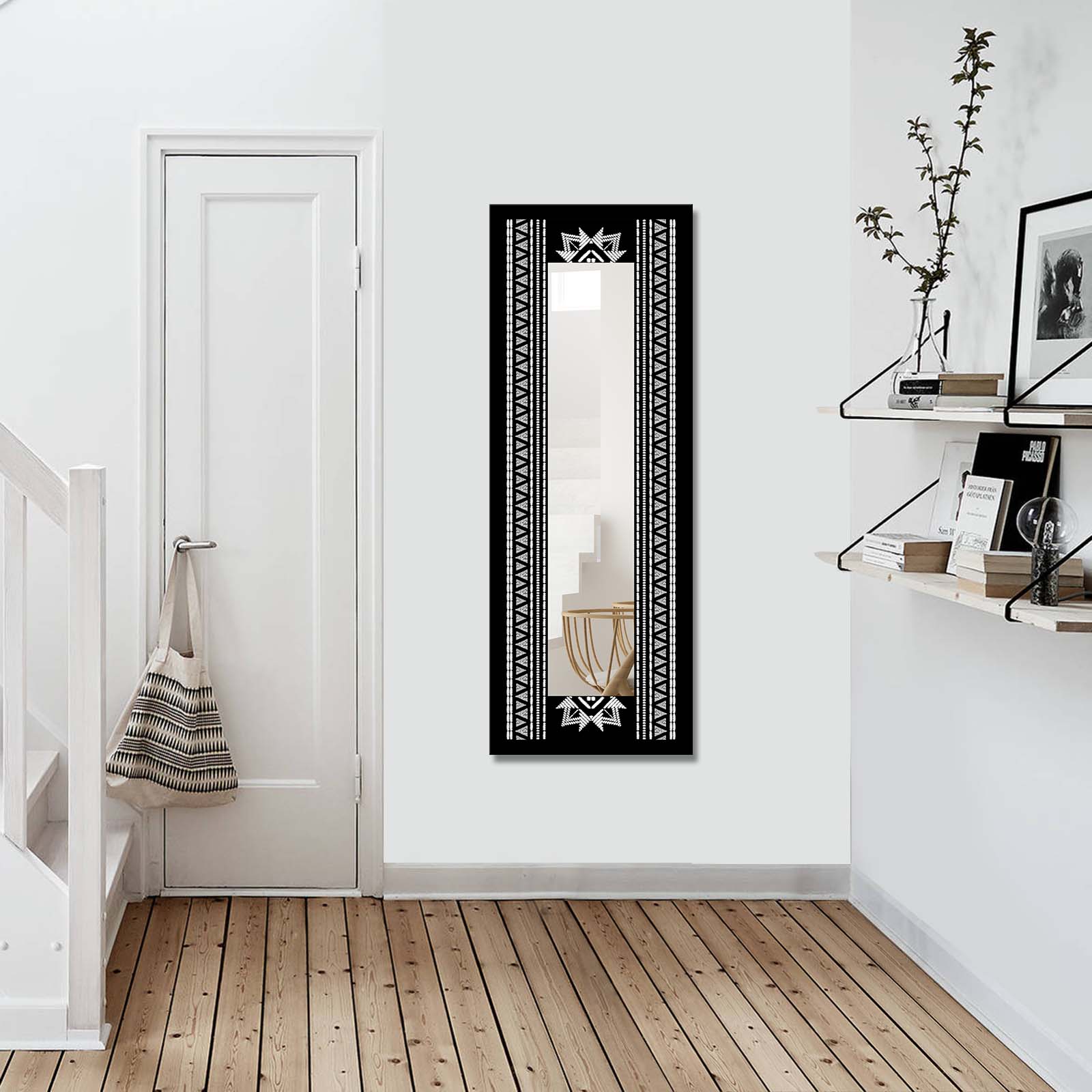 Specchio decorativo Feston Riflesso 40 x 120 cm Vetro Legno MDF Tela bianca e nera
