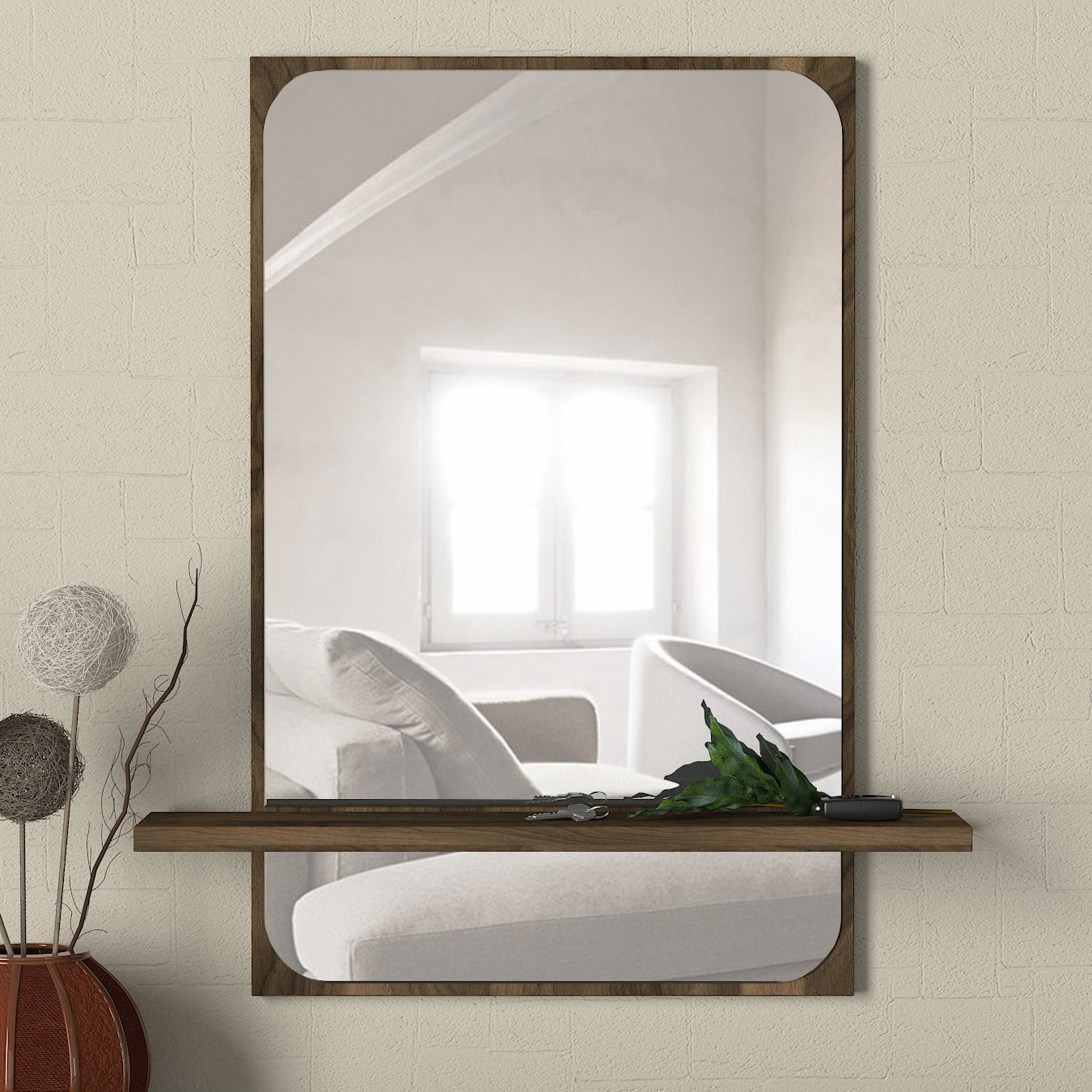 Specchio con cornice e ripiano Reflexus Melamine Walnut