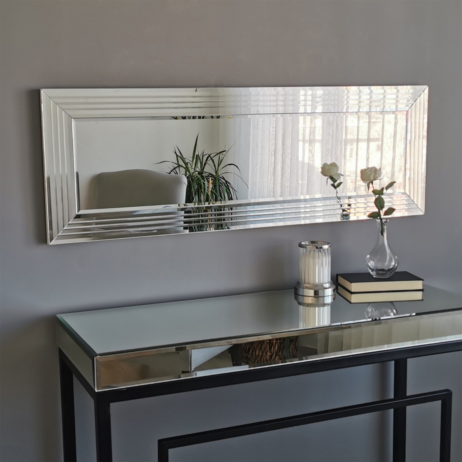 Specchio moderno incorniciato 120cm Compage MDF Argento 