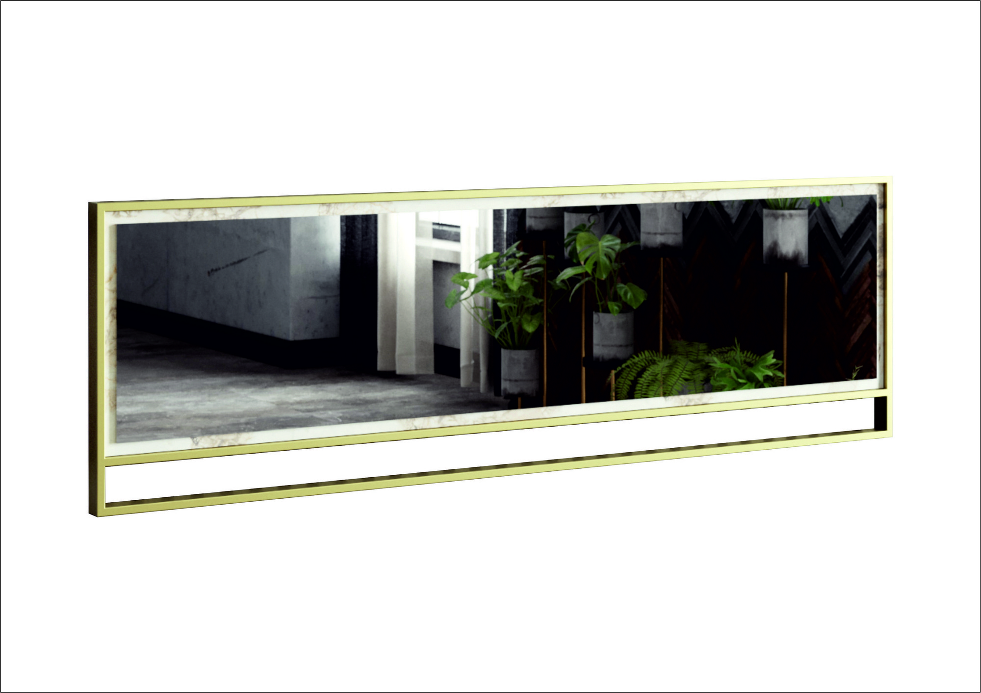 Belleza specchio da parete rettangolare L121,8 cm cornice traforata Melamina Nero Metallo Oro