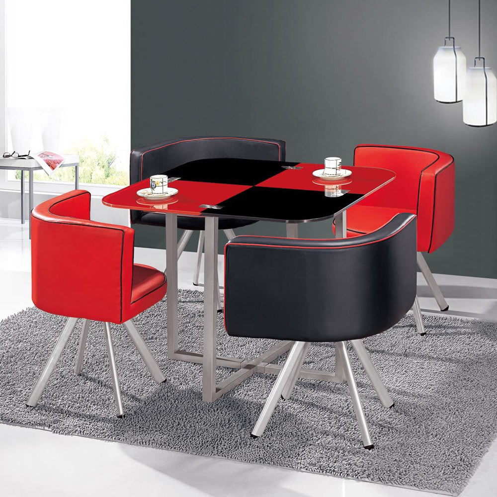 Tavolo e sedie Mosaic 90 rosso e nero