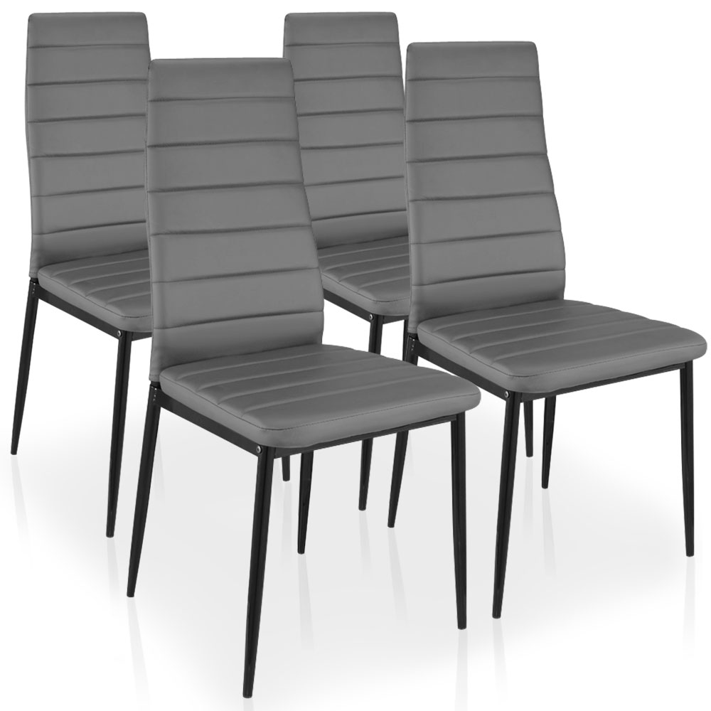 Lot de 4 chaises matelassées simili-cuir gris et pieds métal Stratus