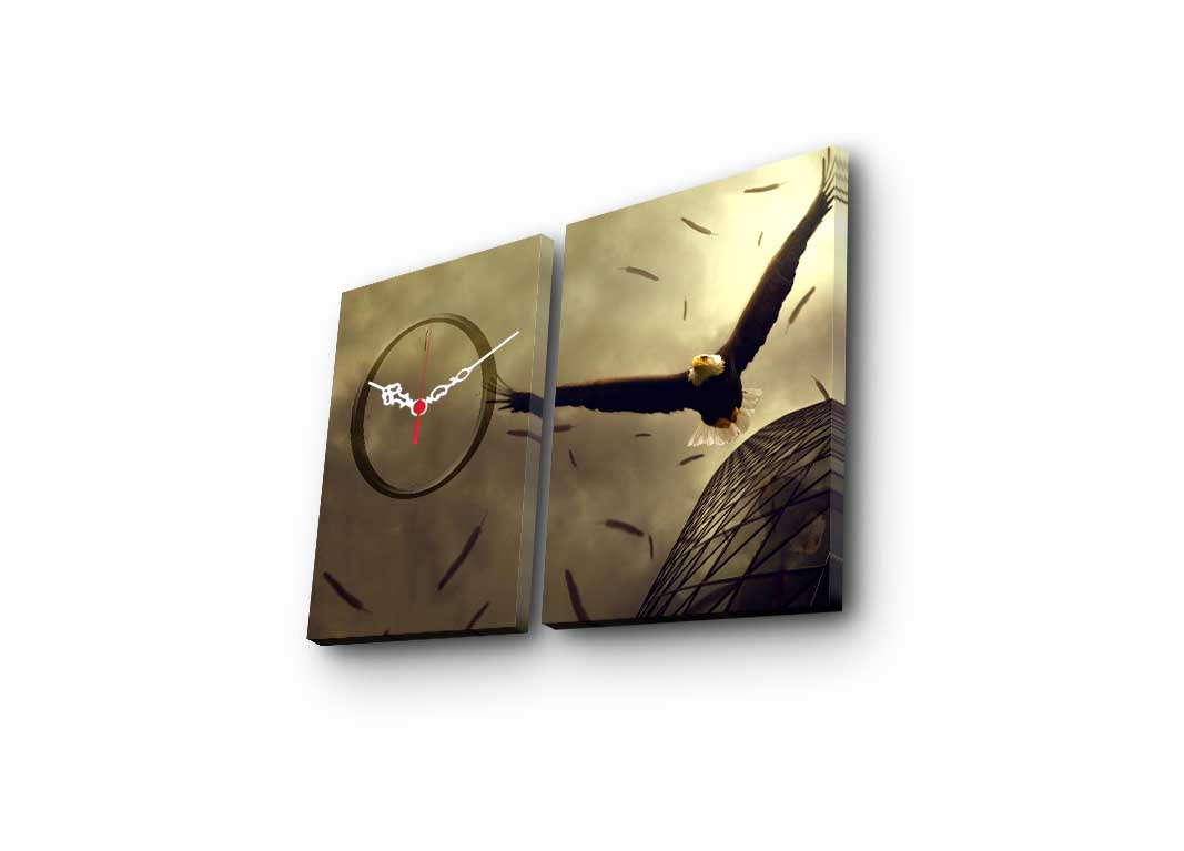 Eccentrici Diptych Wall Watch Eagle in Flight Seppia Suede