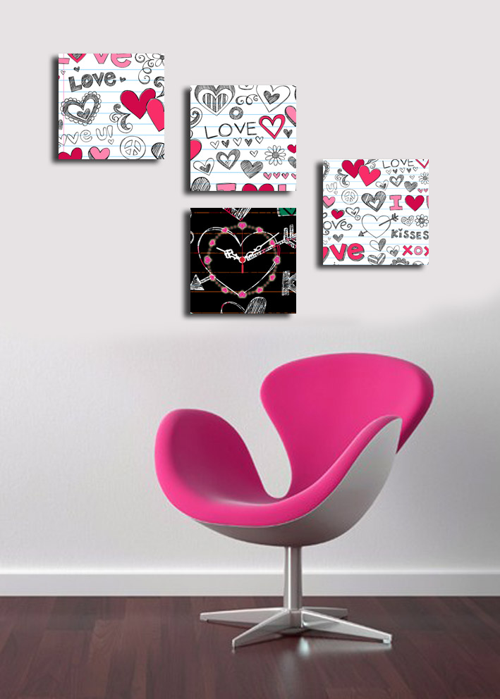 Eccentrici Heart Love Wall Watch Suede Canvas Multicolore