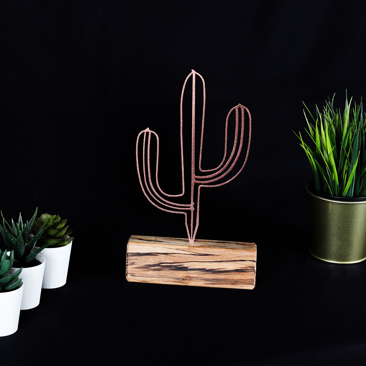 Stoviglie decorative Approbatio mini cactus Saguaro H24 cm Metallo Bronzo Base in legno