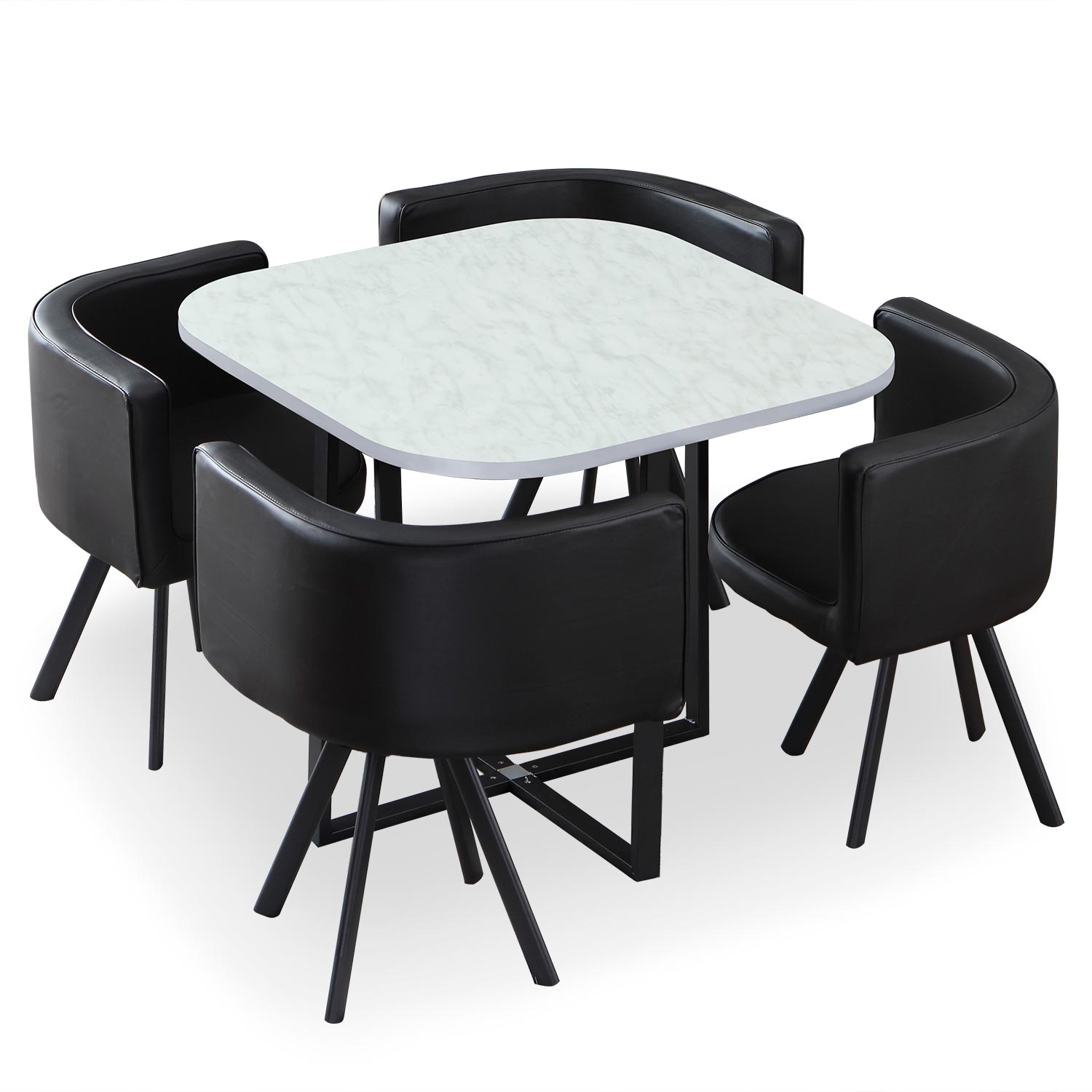 Tavolo e sedie Oslo effetto marmo e simil pelle nero