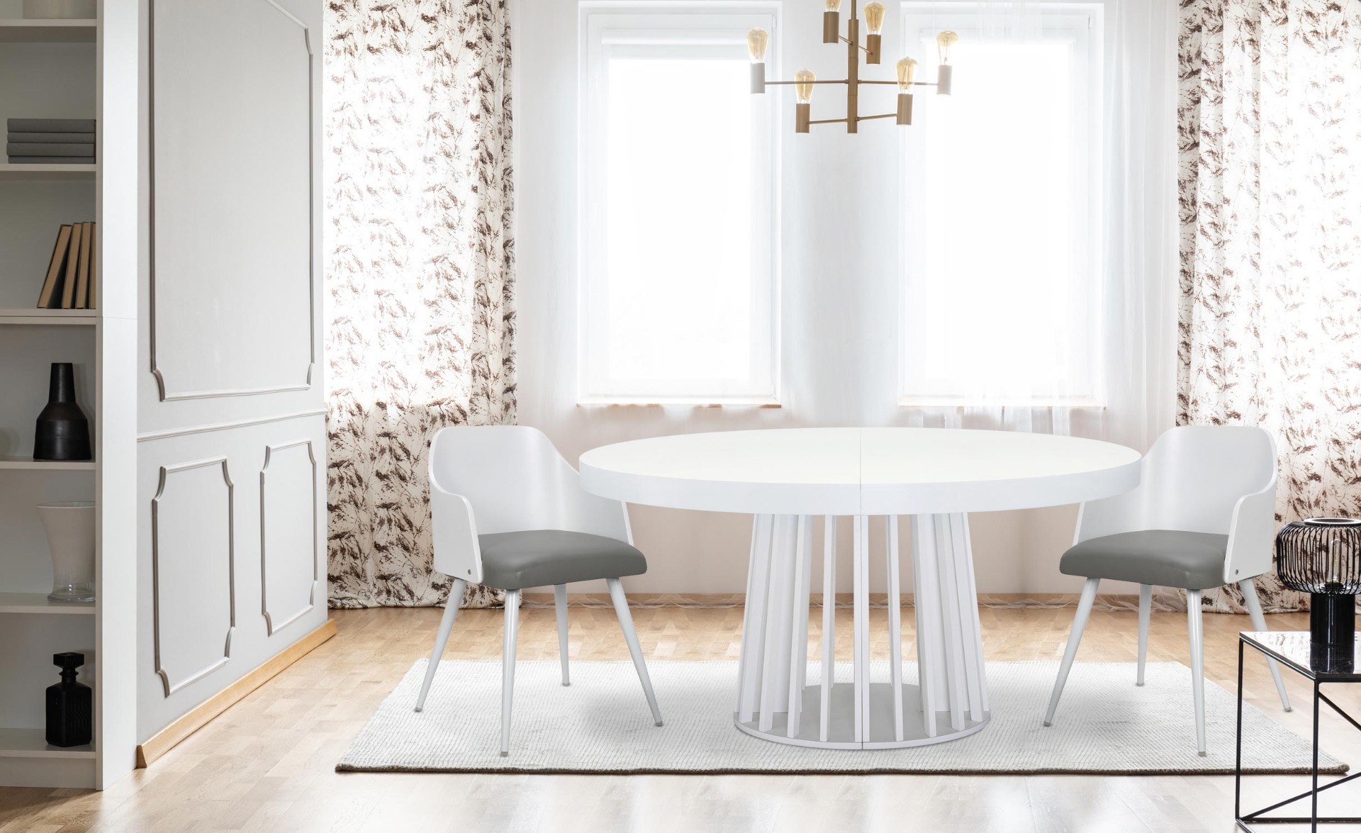 Set di 2 sedie scandinave Persane in legno bianco persiano e simil pelle grigia