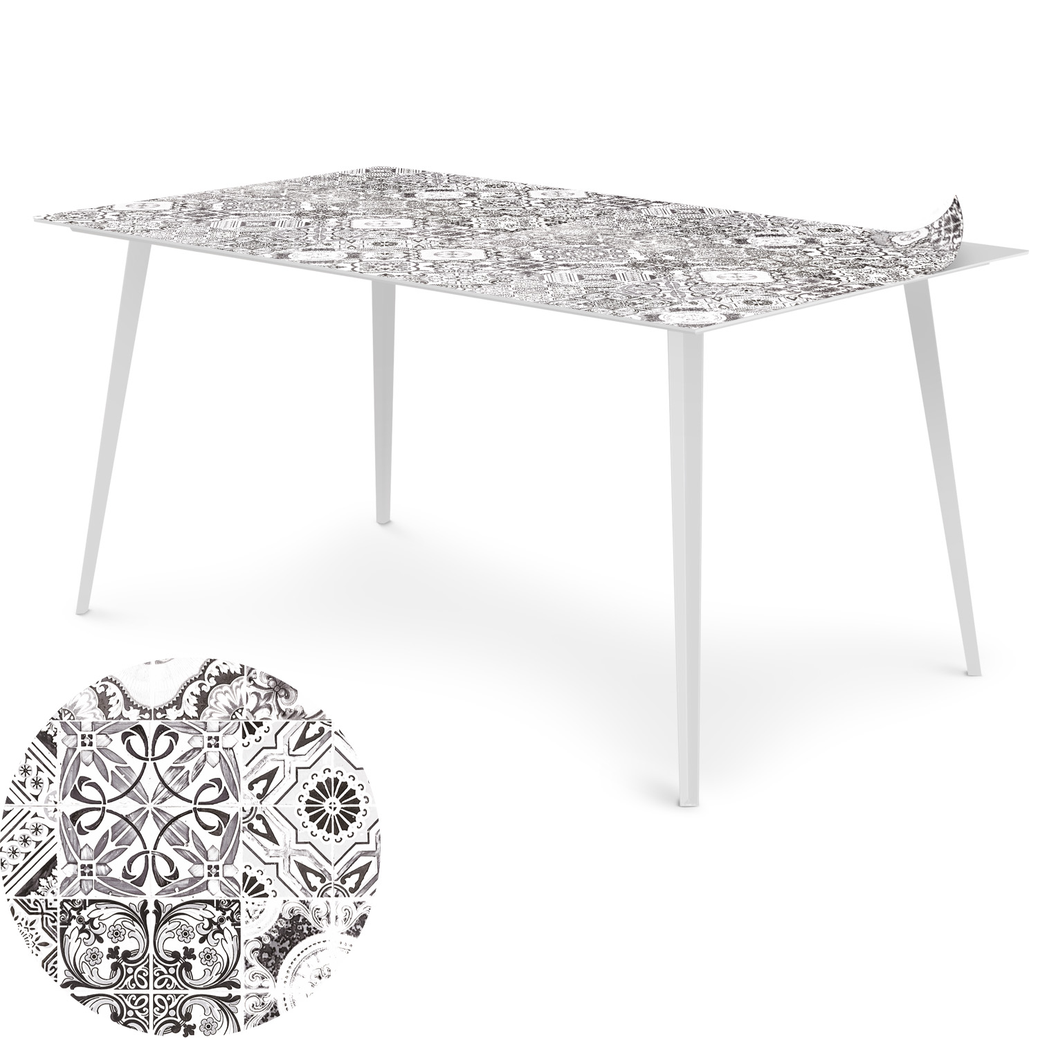 Tavolo magnetico rettangolare da 150x90cm Bipolart Metallo Bianco con 1 Piano Quadrati di cemento vintage