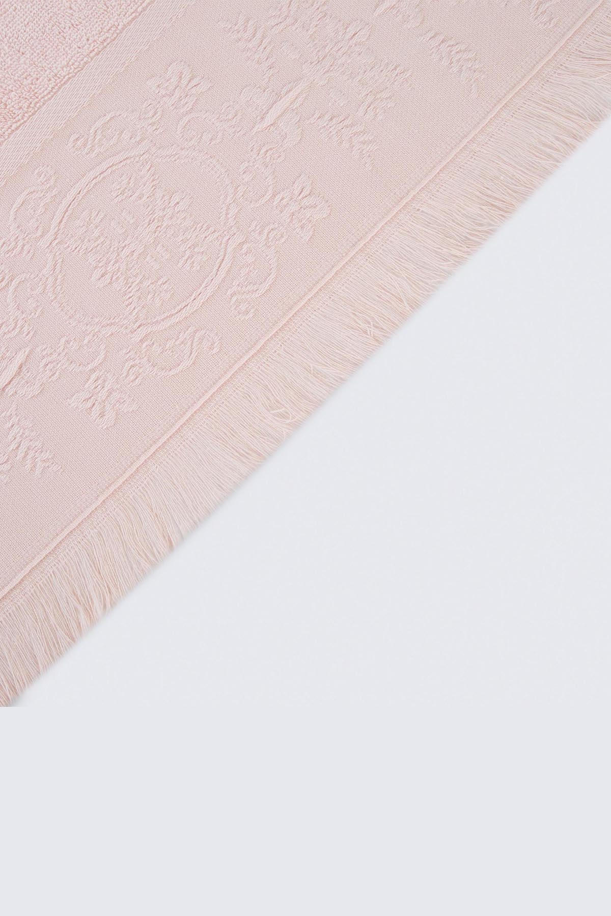 Asciugamano medaglione ricamo frange 50 x 90 cm 100 oton Polvere rosa