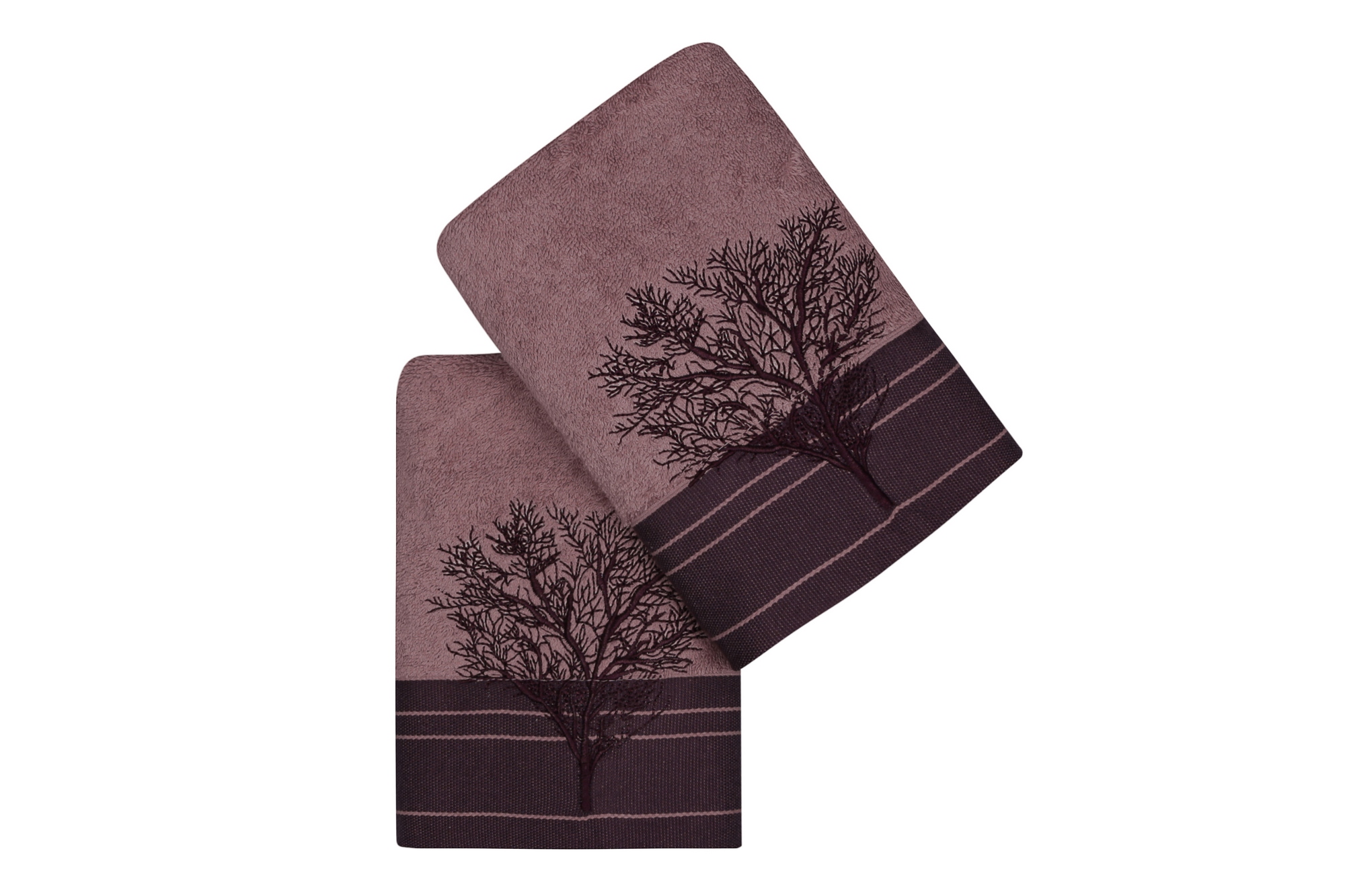 Set di 2 asciugamani grande bandiera ricamo albero Apparatum 50 x 90 cm 100% Micro cotone marrone cioccolato