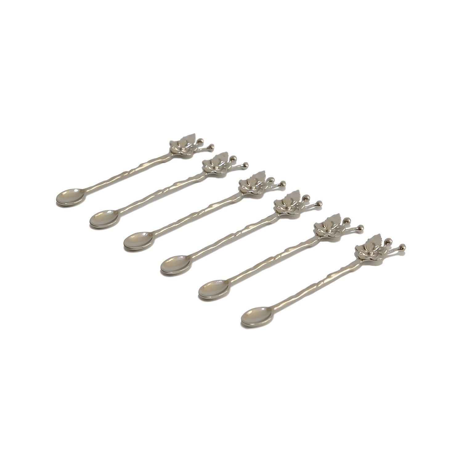 Set di 6 cucchiai piccoli con punta a foglia modellata Fuzio 13,5 cm Zamak Argento