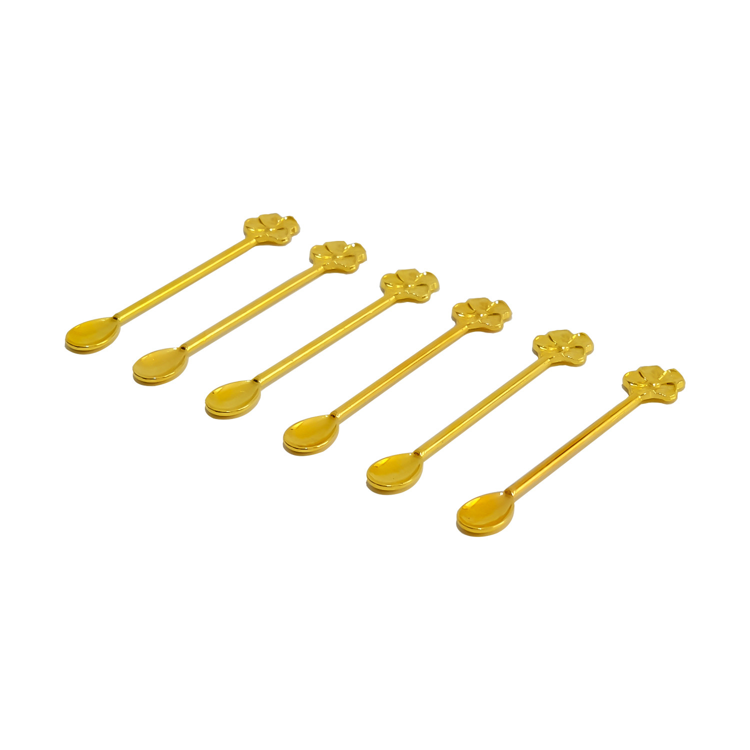 Set di 6 cucchiai piccoli con estremità modellata, fiore grande Fuzio 12,5 cm Zamak Gold